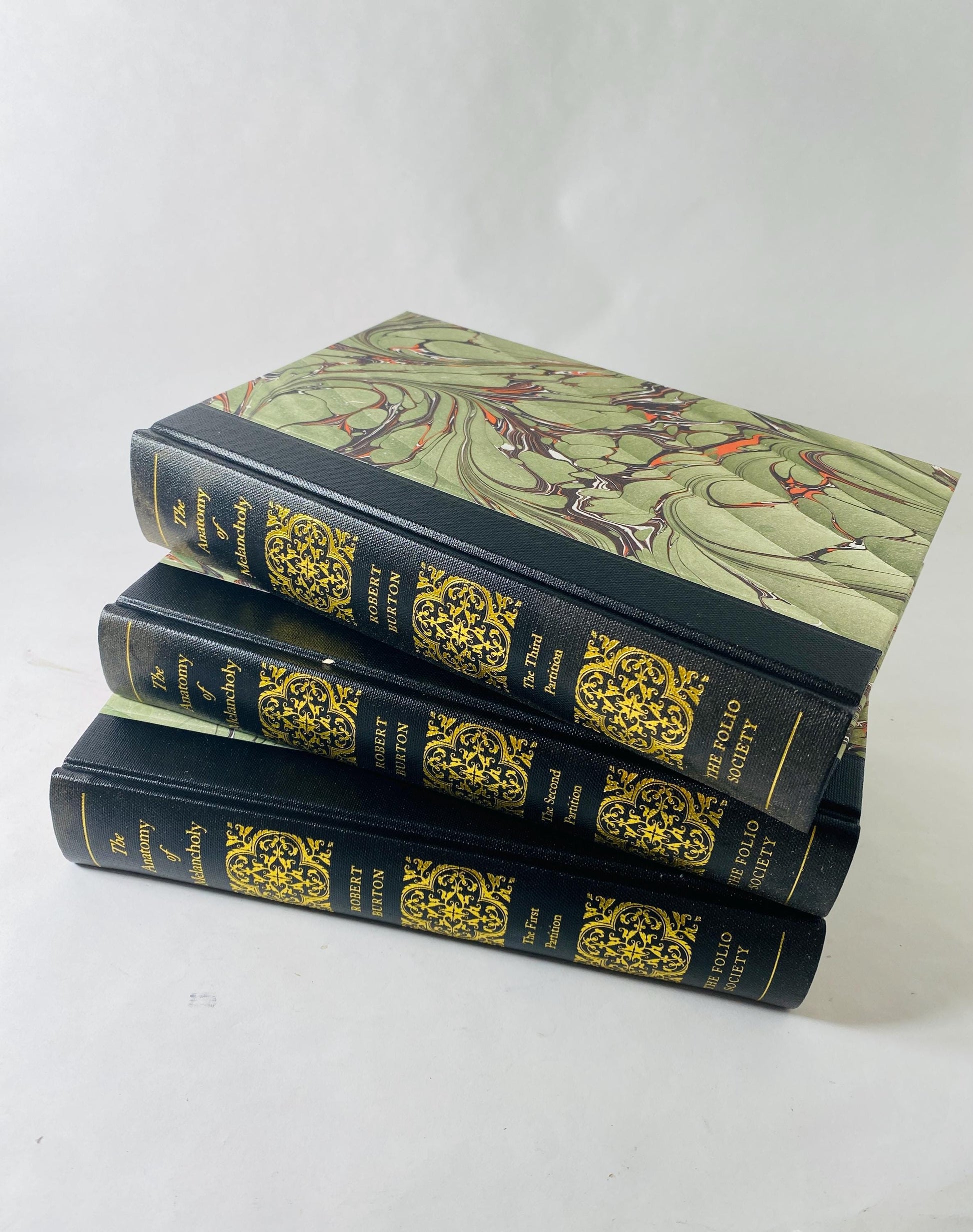 Anatomy of Melancholy Robert Burton Folio Society 3 Volume Set vintage books Marbled Boards Philip Pullman Medicine Physician. Doctor gift