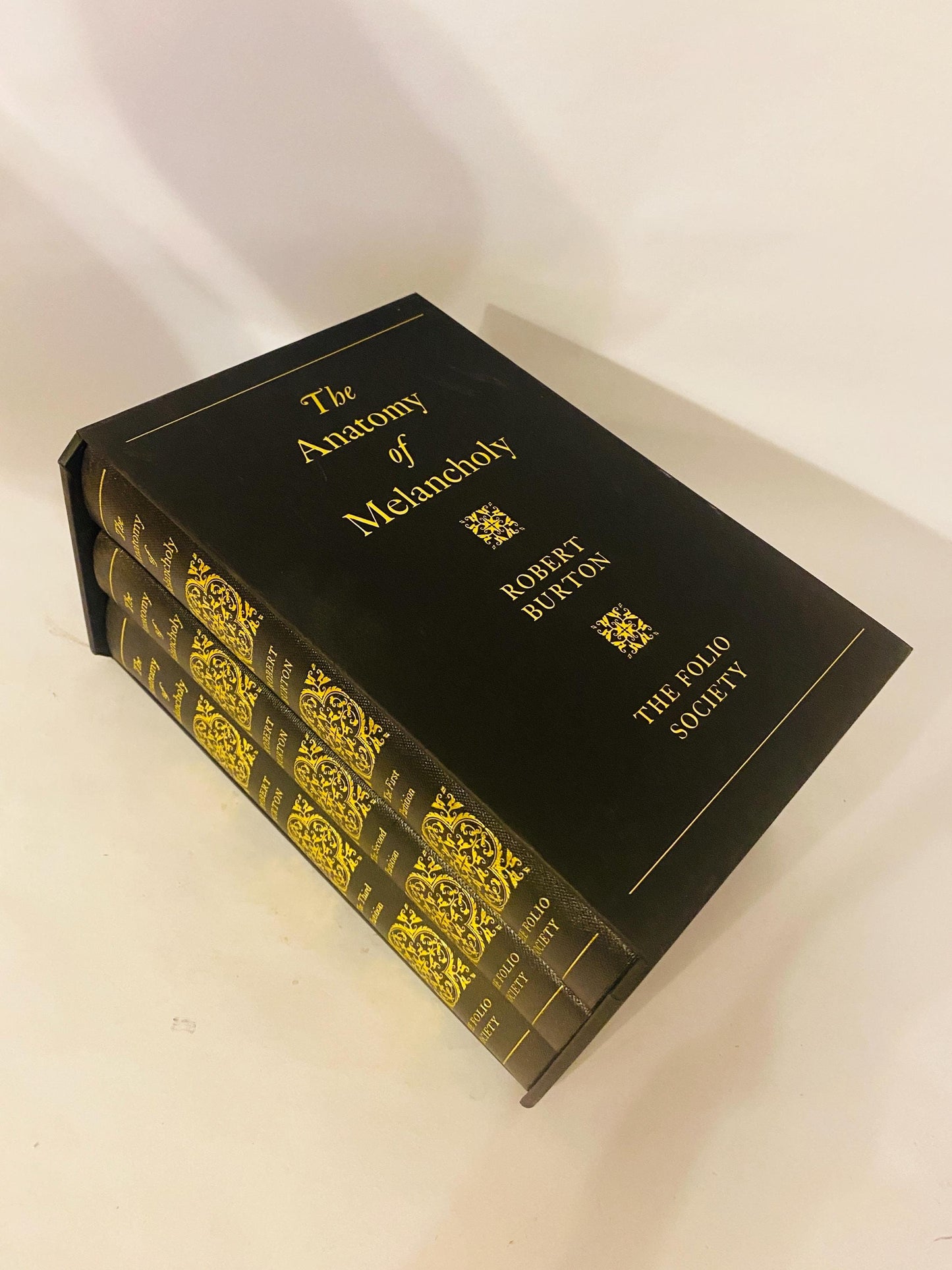 Anatomy of Melancholy Robert Burton Folio Society 3 Volume Set vintage books Marbled Boards Philip Pullman Medicine Physician. Doctor gift
