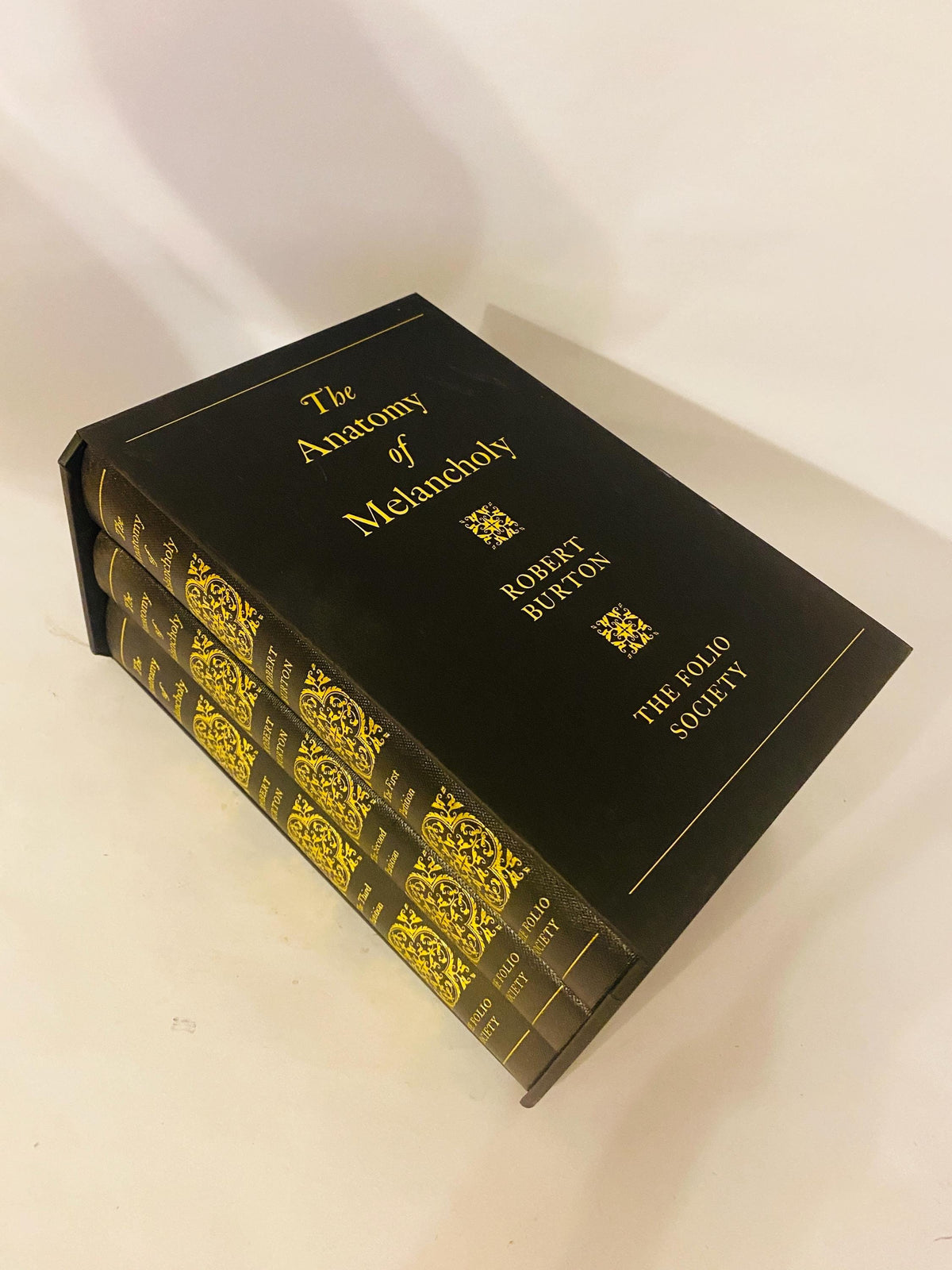 Anatomy of Melancholy Robert Burton Folio Society 3 Volume Set vintage books Marbled Boards Philip Pullman Medicine Physician. Doctor gift