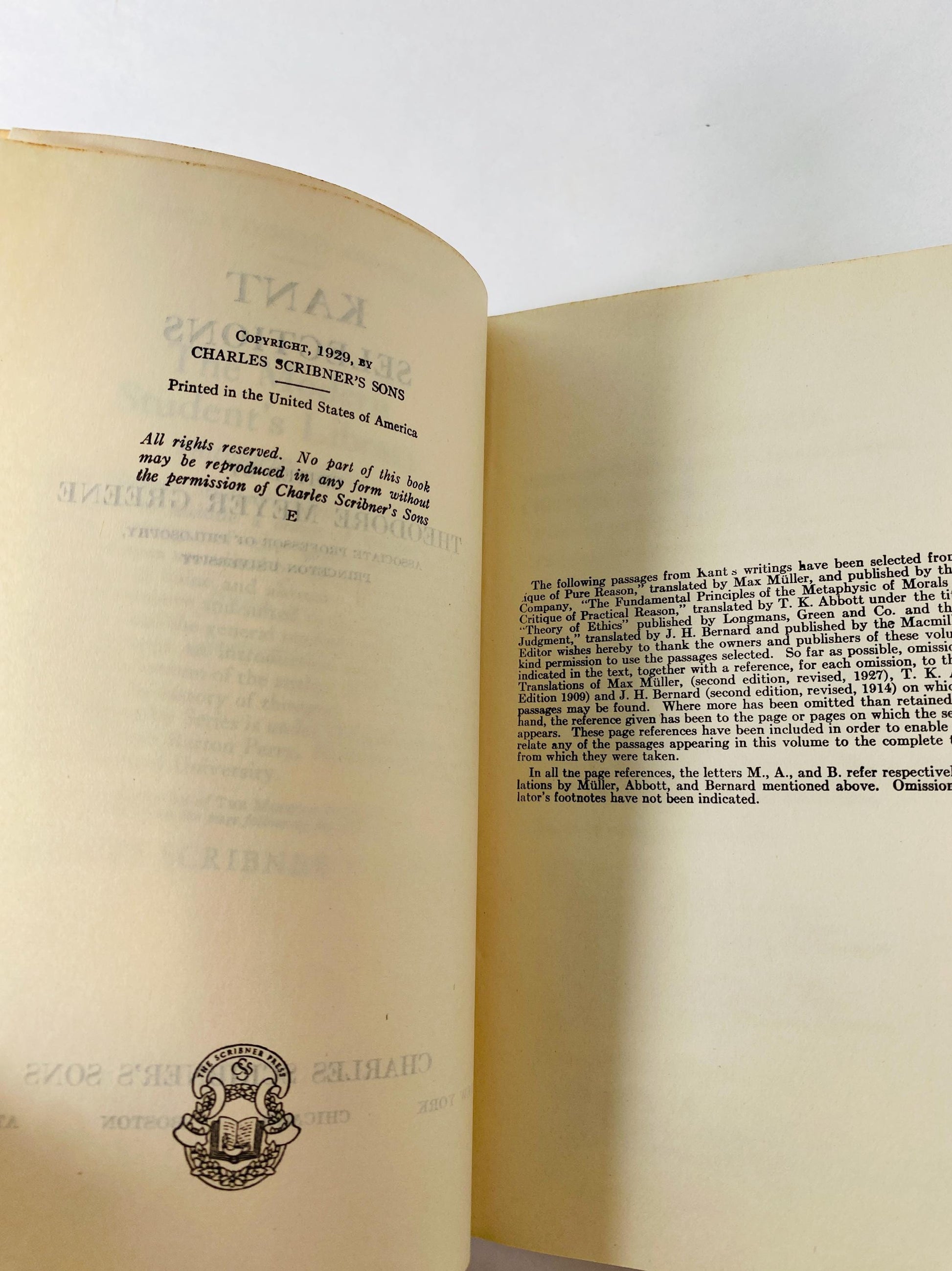 Kant book edited by Theodore Greene circa 1929 Philosophy, Economics, capitalism, politics. Free thinking, intellectual. Vintage blue book