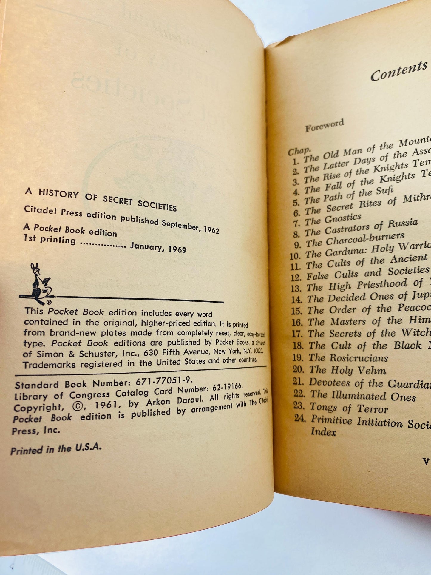 Secret Societies vintage paperback book circa 1969 by Arkon Daraul Scottish Rite Freemasonry, Southern Jurisdiction