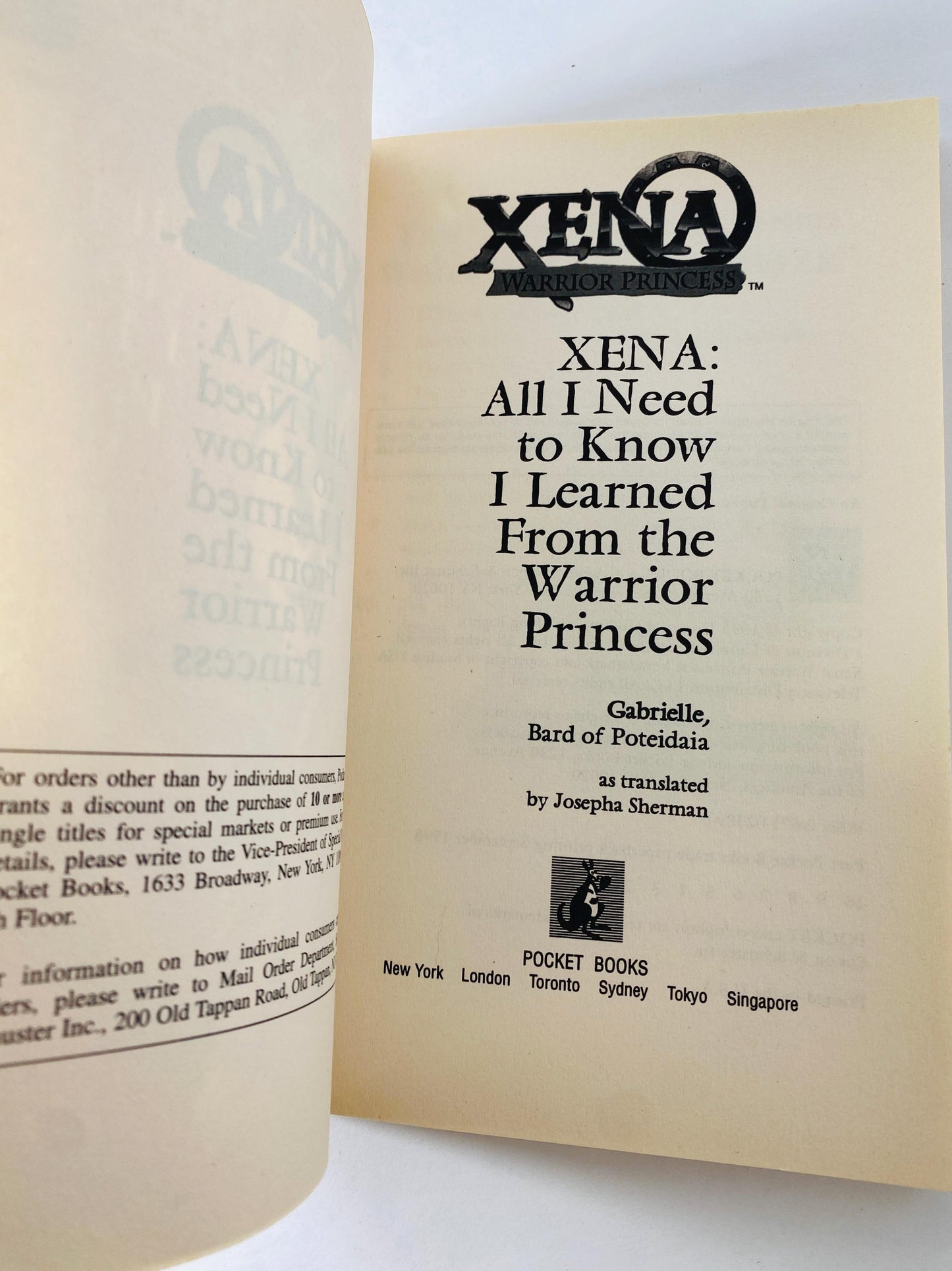 Xena vintage paperback book All I Need to Know I Learned from the Warrior Princess by Josepha Sherman circa 1998