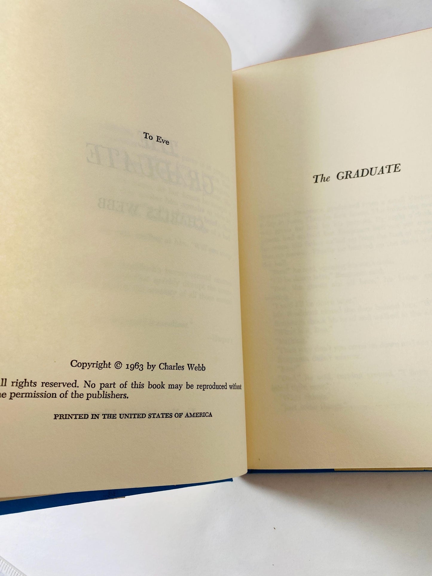 1963 The Graduate by Charles Webb vintage book about Benjamin's affair with Mrs. Robinson before falling in love with her daughter
