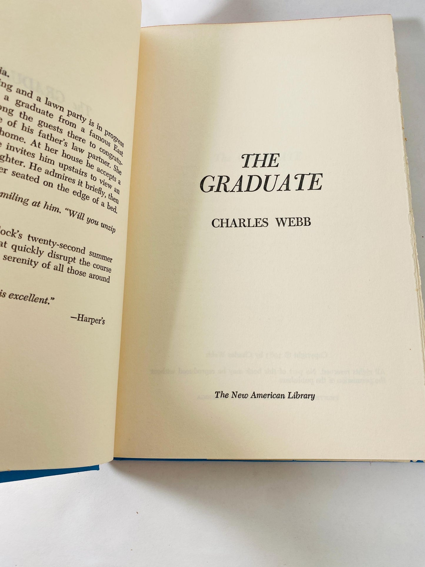 1963 The Graduate by Charles Webb vintage book about Benjamin's affair with Mrs. Robinson before falling in love with her daughter