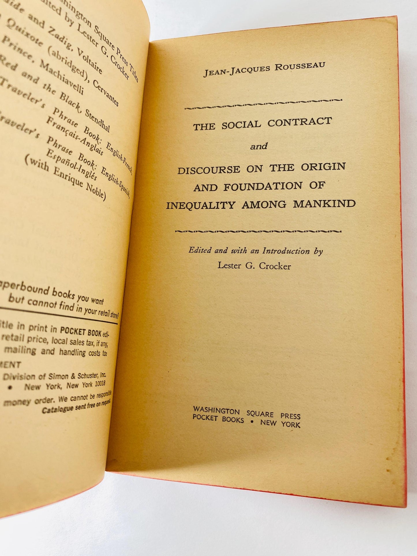 Jean Jacques Rousseau vintage paperback book political philosophy circa 1964 Social Contract and Discourse Inequality Among Mankind