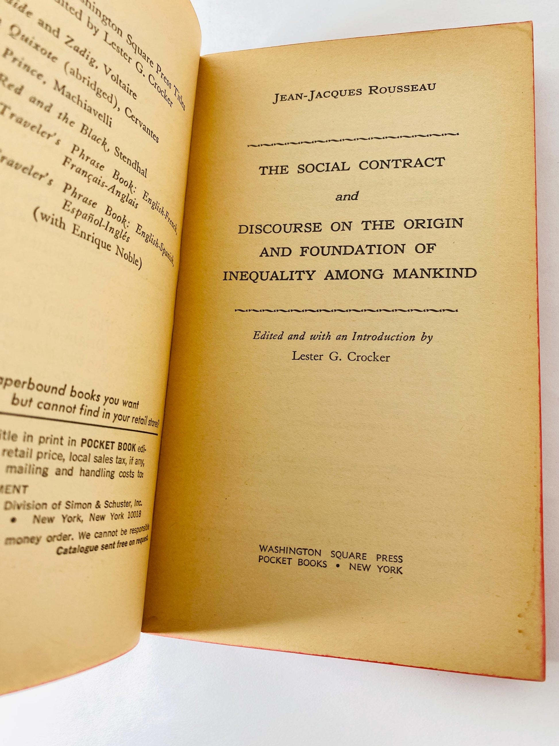 Jean Jacques Rousseau vintage paperback book political philosophy circa 1964 Social Contract and Discourse Inequality Among Mankind