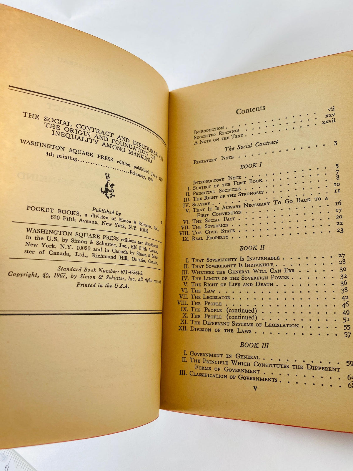 Jean Jacques Rousseau vintage paperback book political philosophy circa 1964 Social Contract and Discourse Inequality Among Mankind