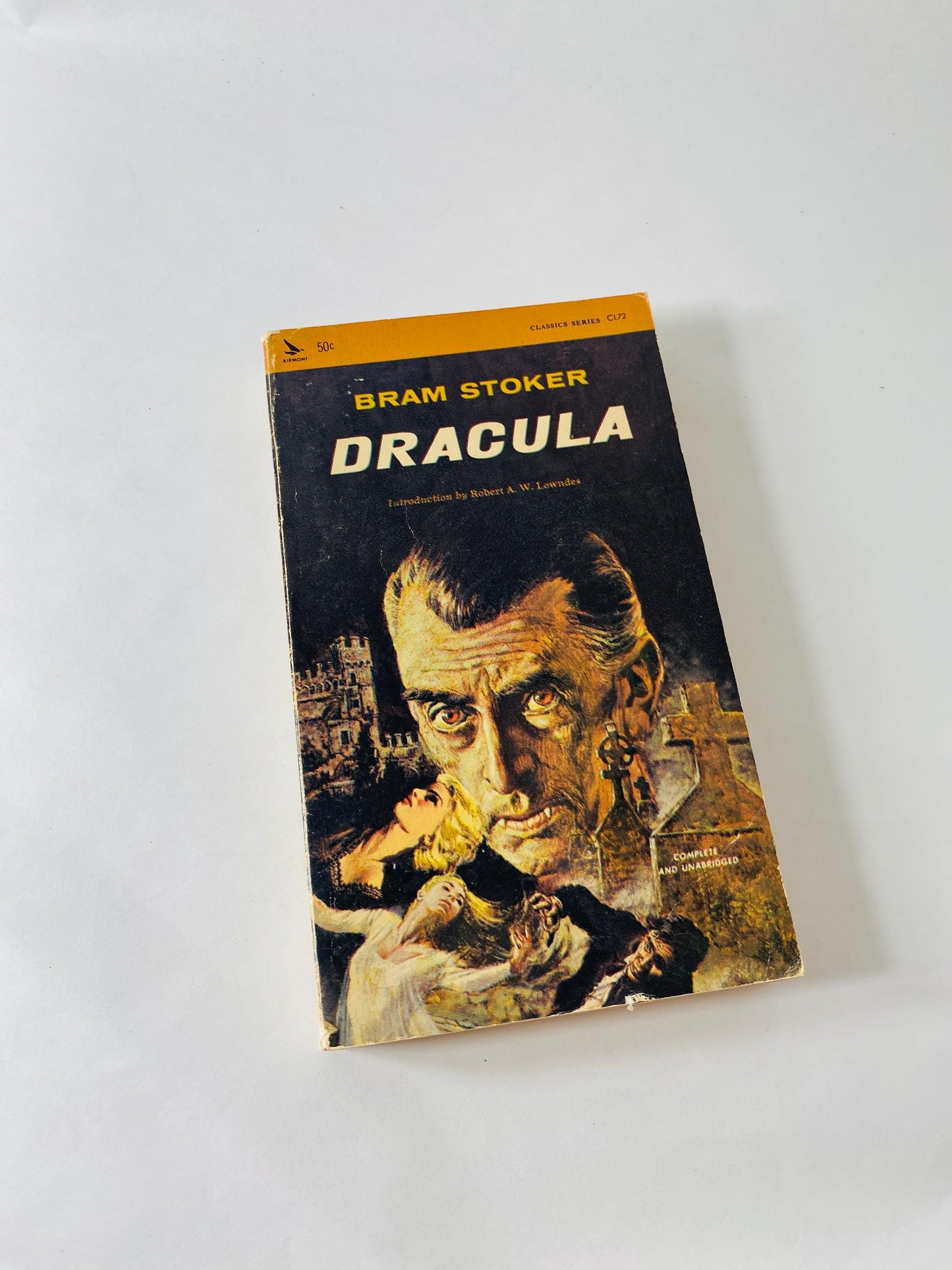 Dracula vintage Airmont paperback book by Bram Stoker circa 1965 collector gift Gothic gift emo goth. Black blue home decor