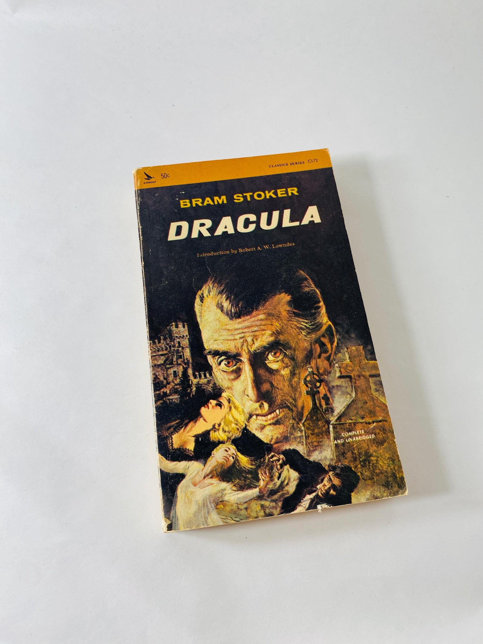 Dracula vintage Airmont paperback book by Bram Stoker circa 1965 collector gift Gothic gift emo goth. Black blue home decor