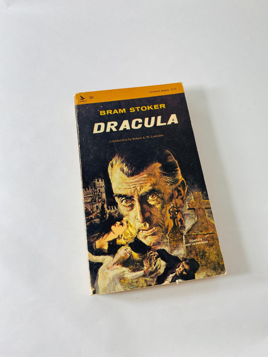 Dracula vintage Airmont paperback book by Bram Stoker circa 1965 collector gift Gothic gift emo goth. Black blue home decor