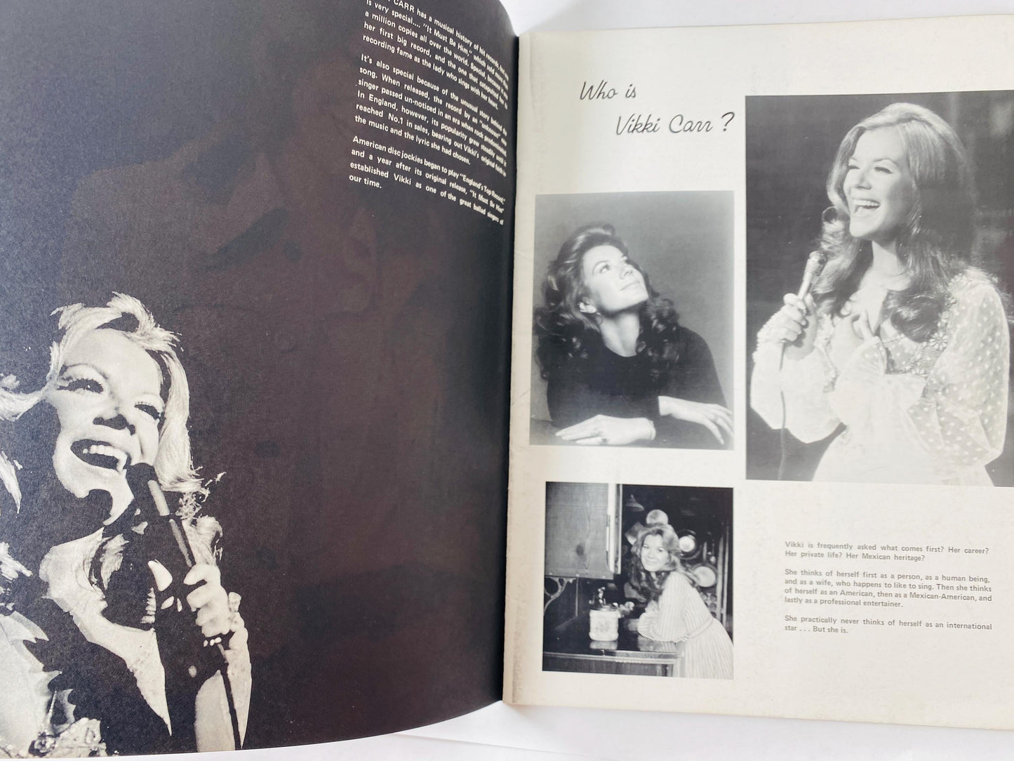 Vintage Vikki Carr Souvenir Program, Signed Autographed Cover, 1970s Music Memorabilia, Fan Club Booklet