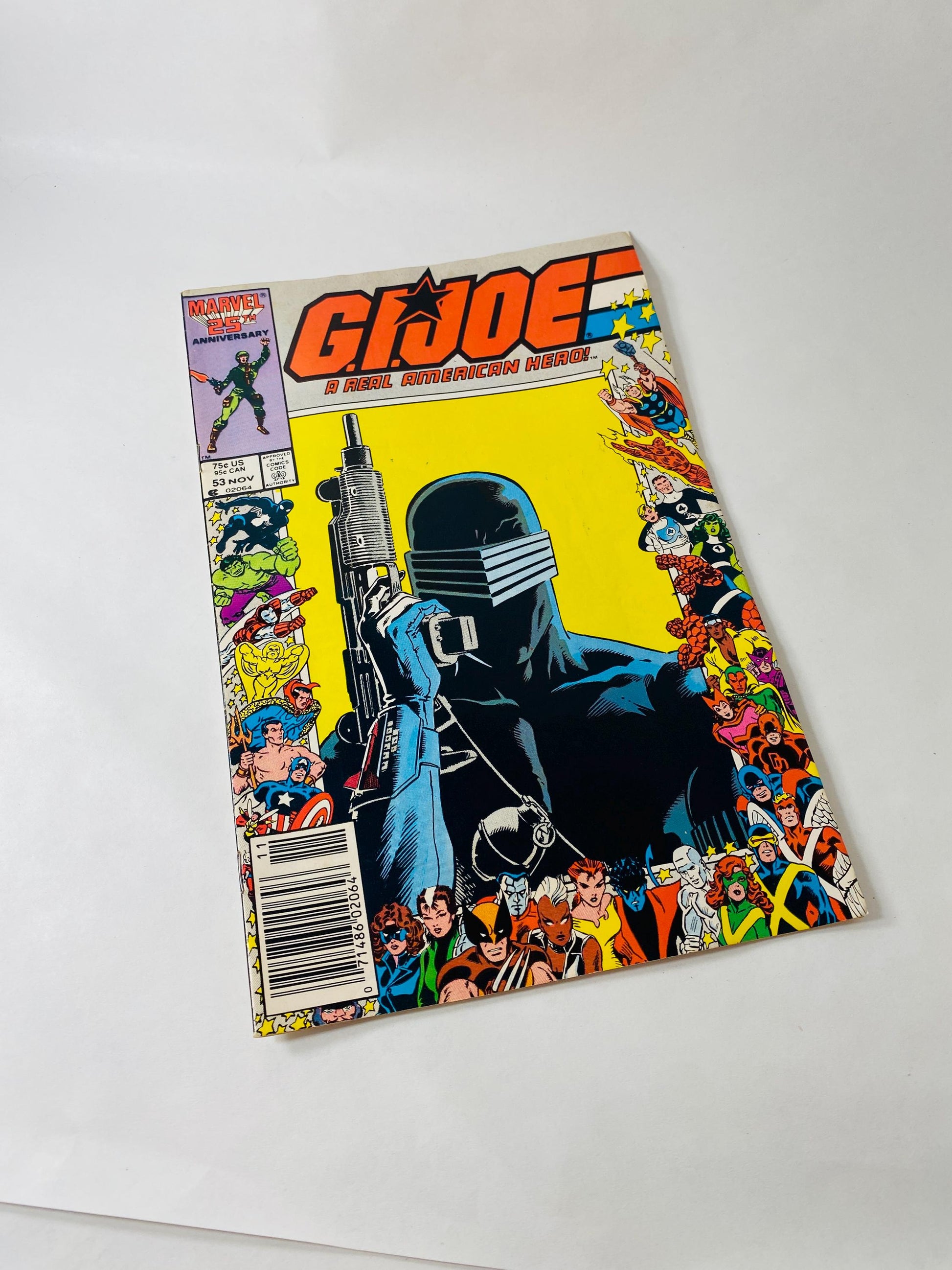 Vintage G.I. Joe A Real American Hero #53 Comic Book, Marvel 1986 Newsstand Edition, 25th Anniversary Cover, Pit-Fall, Larry Hama