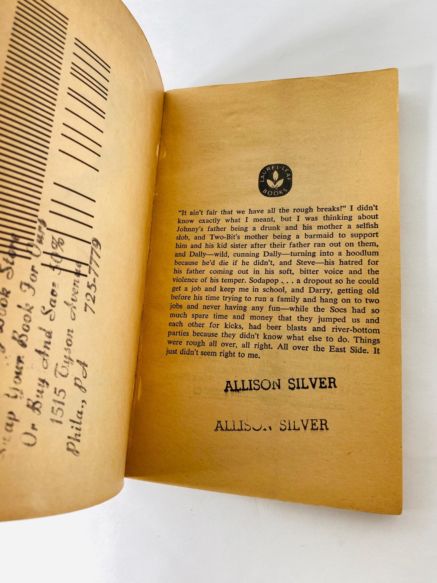 1984 The Outsiders by SE Hinton. Vintage paperback book. Basis for the Francis Ford Coppola film. Stocking Stuffer gift