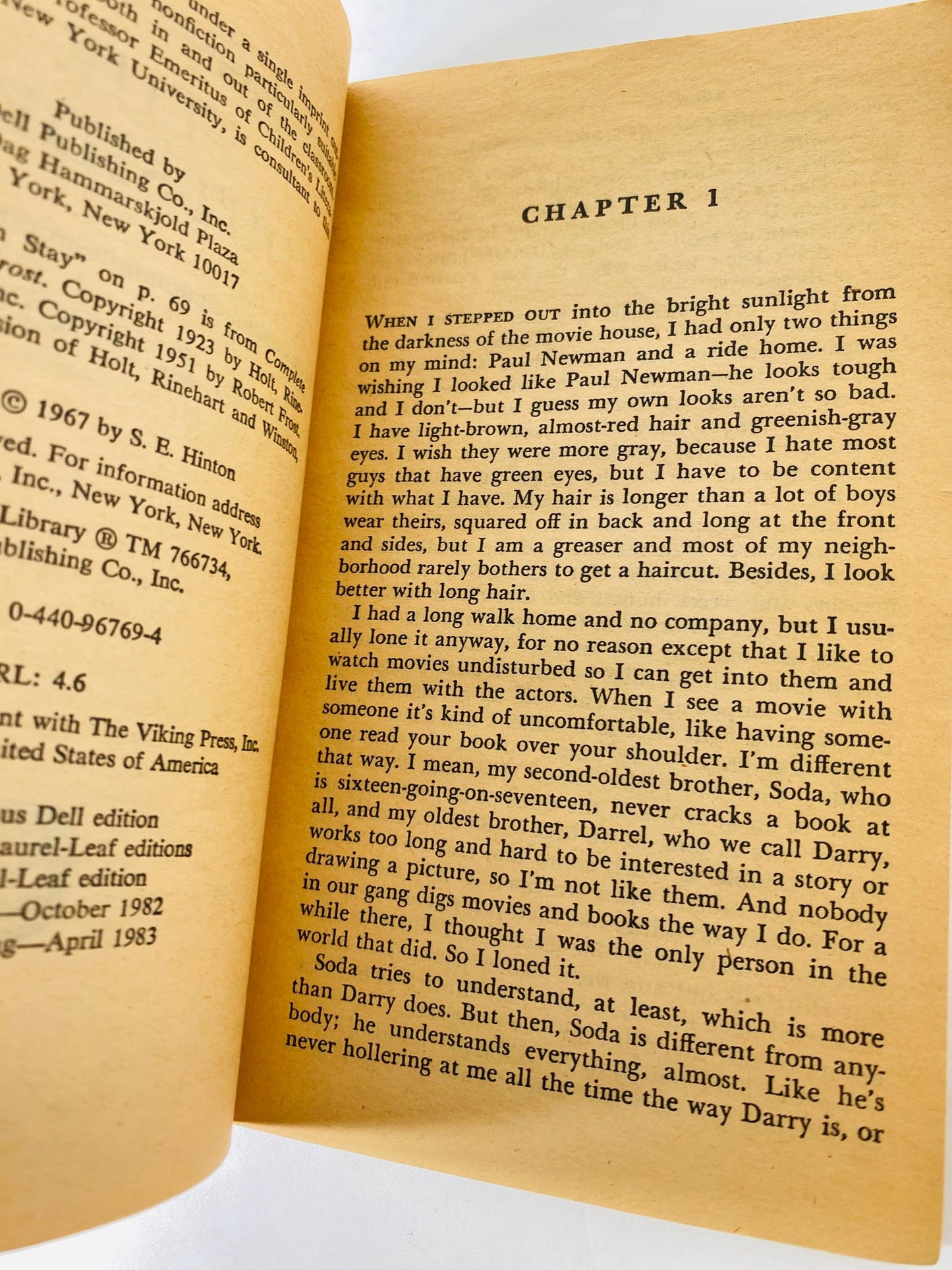 1984 The Outsiders by SE Hinton. Vintage paperback book. Basis for the Francis Ford Coppola film. Stocking Stuffer gift