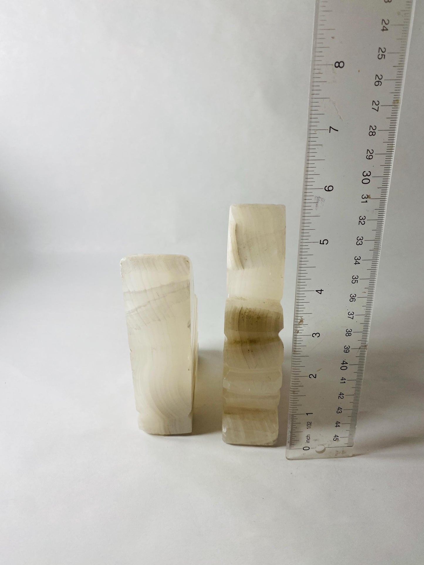Vintage art deco alabaster bookends Beautiful cream color White Banded Stone Shell Fan Small Art Deco Marble Desk Decor