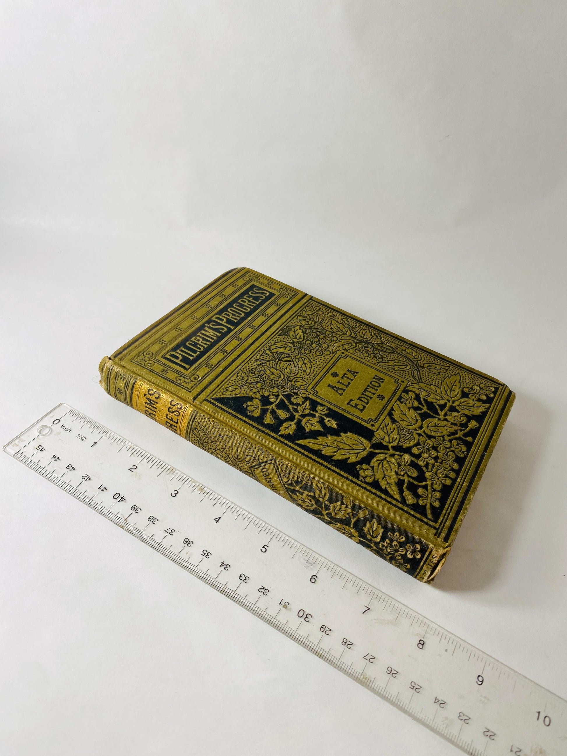 1886 Victorian Pilgrim's Progress Holy War by John Bunyan vintage book inscribed to Minnie Martin from Miss Laura Christian grace sinners