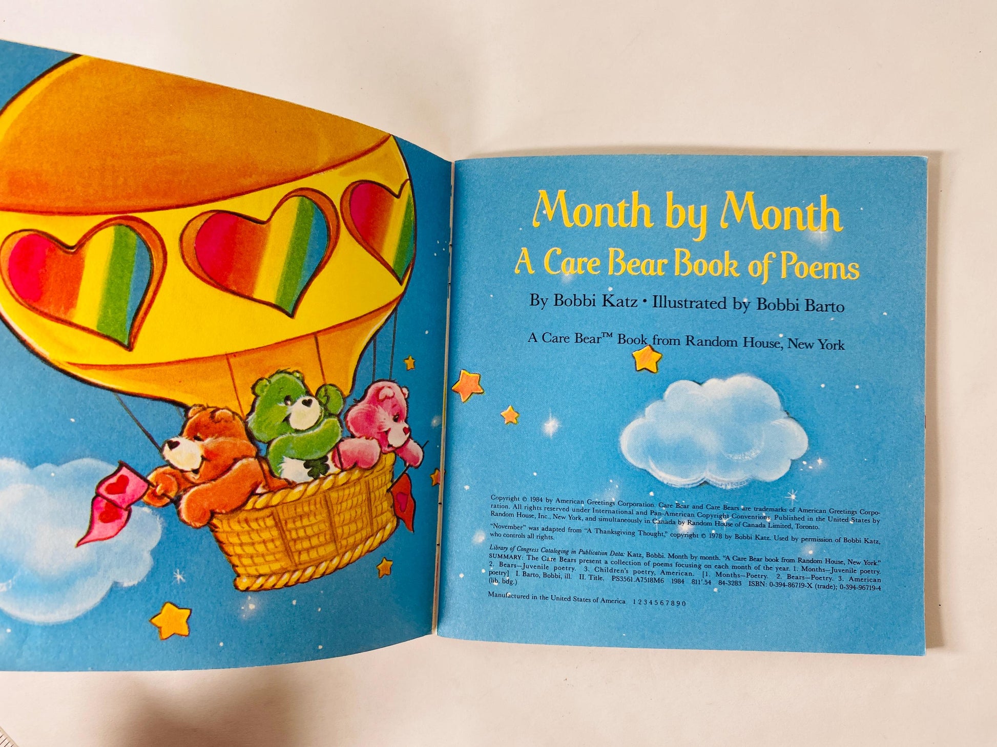 Month by Month Care Bears book of poems. Vintage book by Bobbi Katz circa 1984