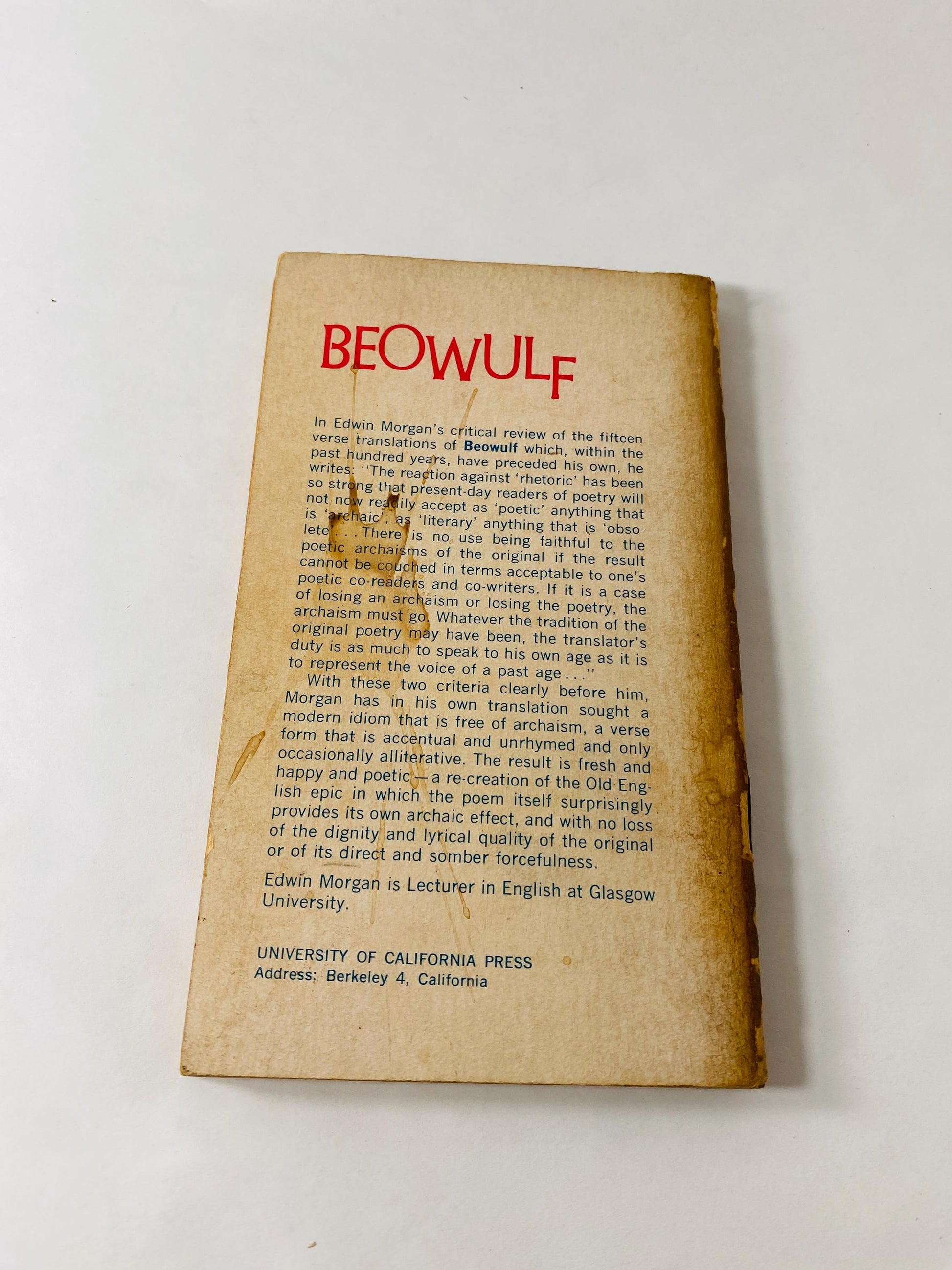 Beowulf vintage paperback book Anglo Saxon classic translated by Edwin Morgan circa 1962