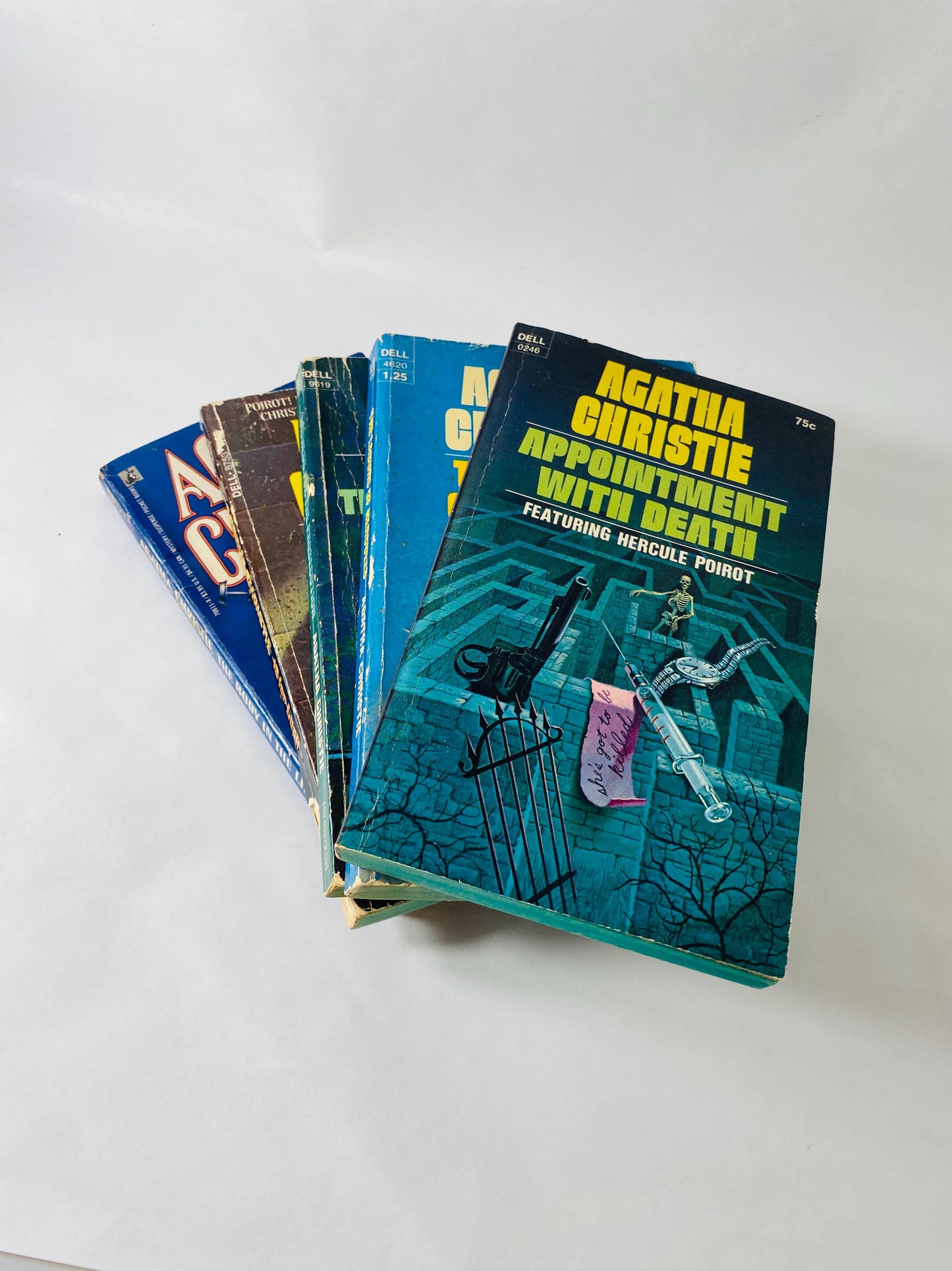 1960s 1970s Agatha Christie vintage EARLY paperback books Appointment Death Curtain Blue Train Sad Cypress Witness Prosecution Murder