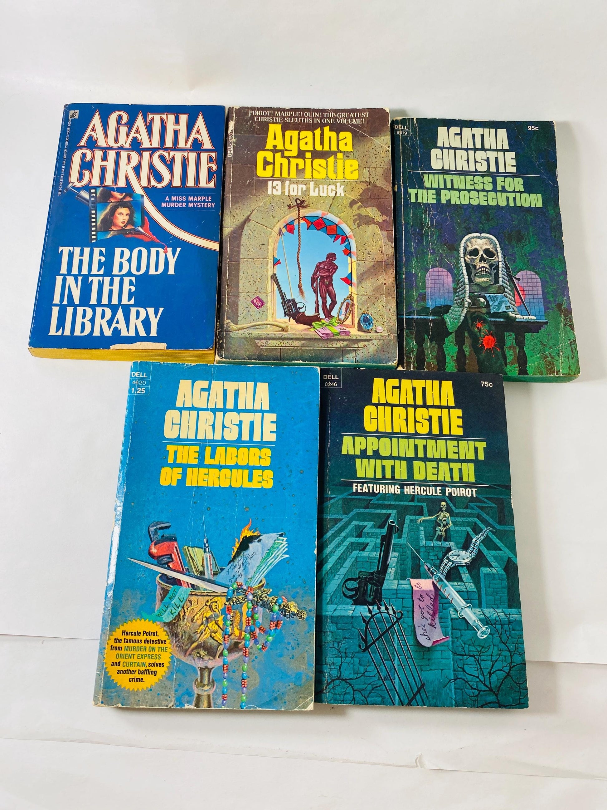 1960s 1970s Agatha Christie vintage EARLY paperback books Appointment Death Curtain Blue Train Sad Cypress Witness Prosecution Murder