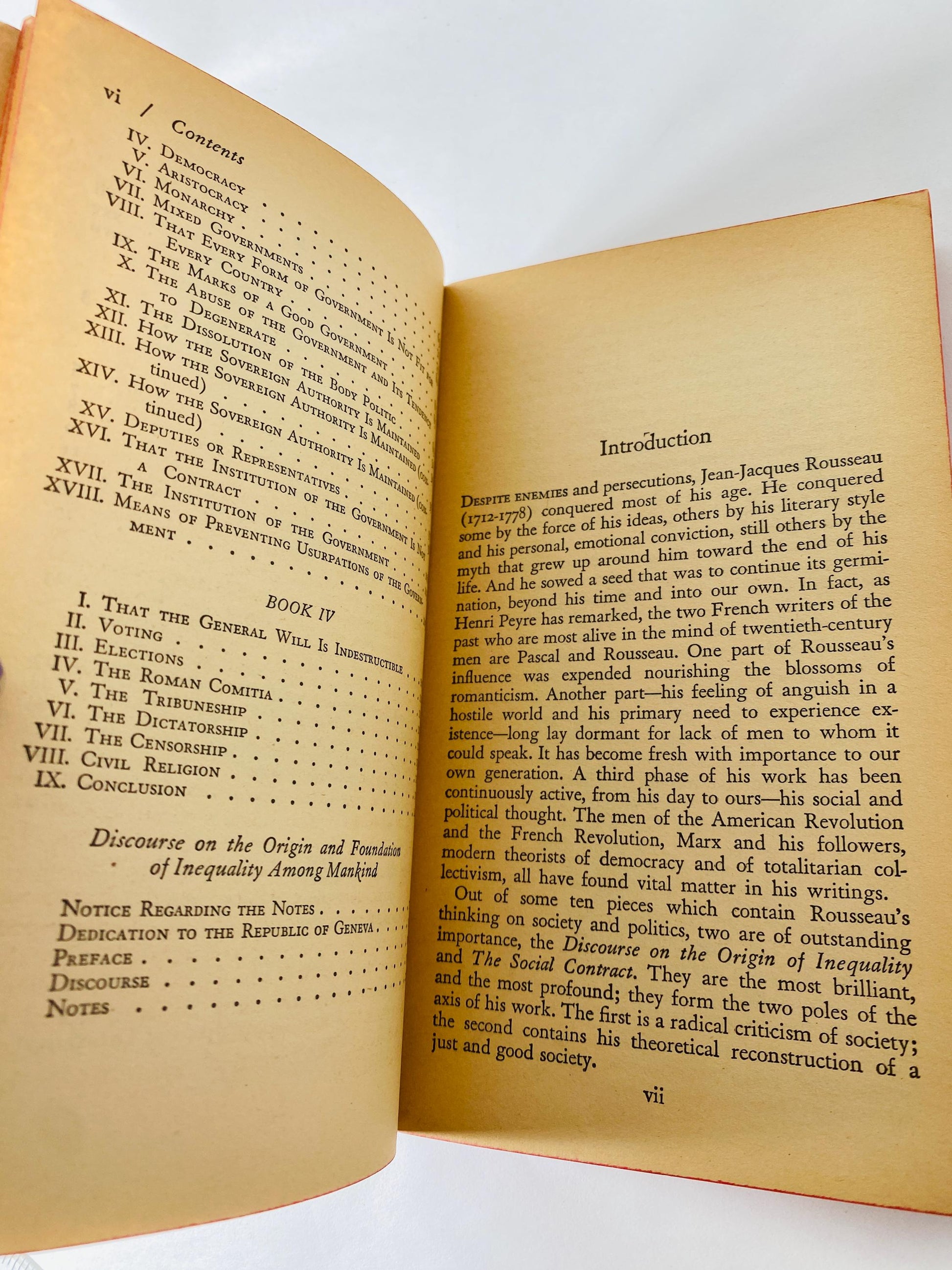 Jean Jacques Rousseau vintage paperback book political philosophy circa 1964 Social Contract and Discourse Inequality Among Mankind