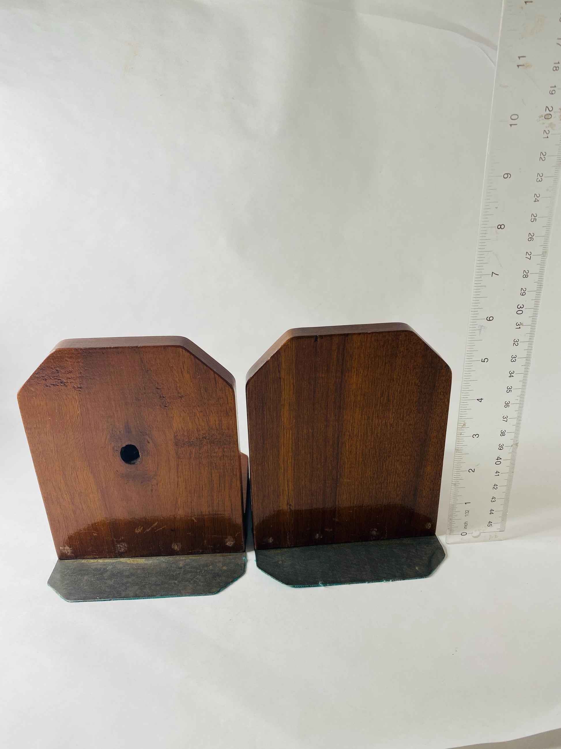 Mid century modern wood bookends Vintage Geometric Pair Art Deco Library Decor