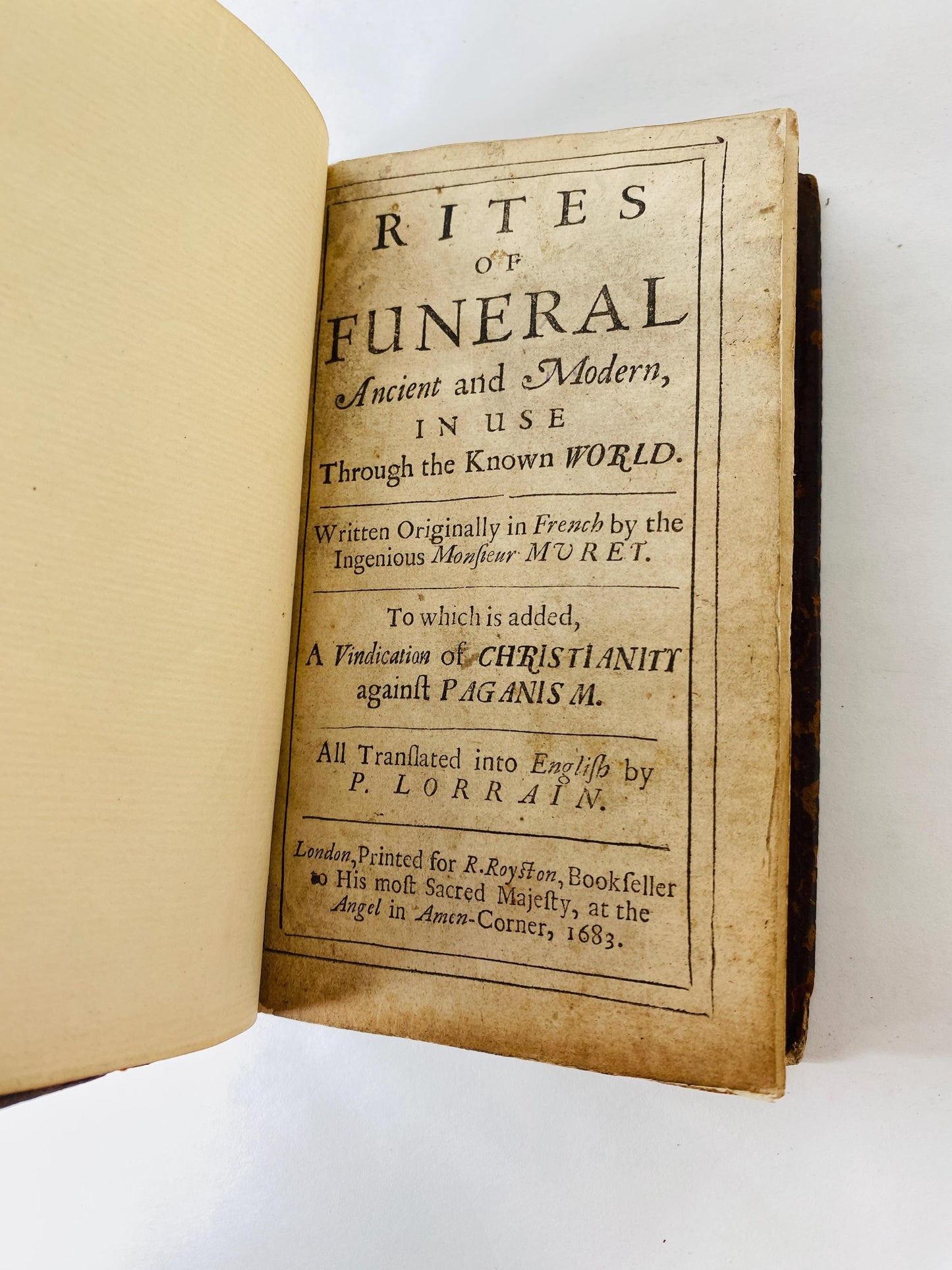 1683 Rites of Funeral Ancient and Modern in Use Through the Known World antique Paul Lorrain small leatherbound 17th-century vintage book