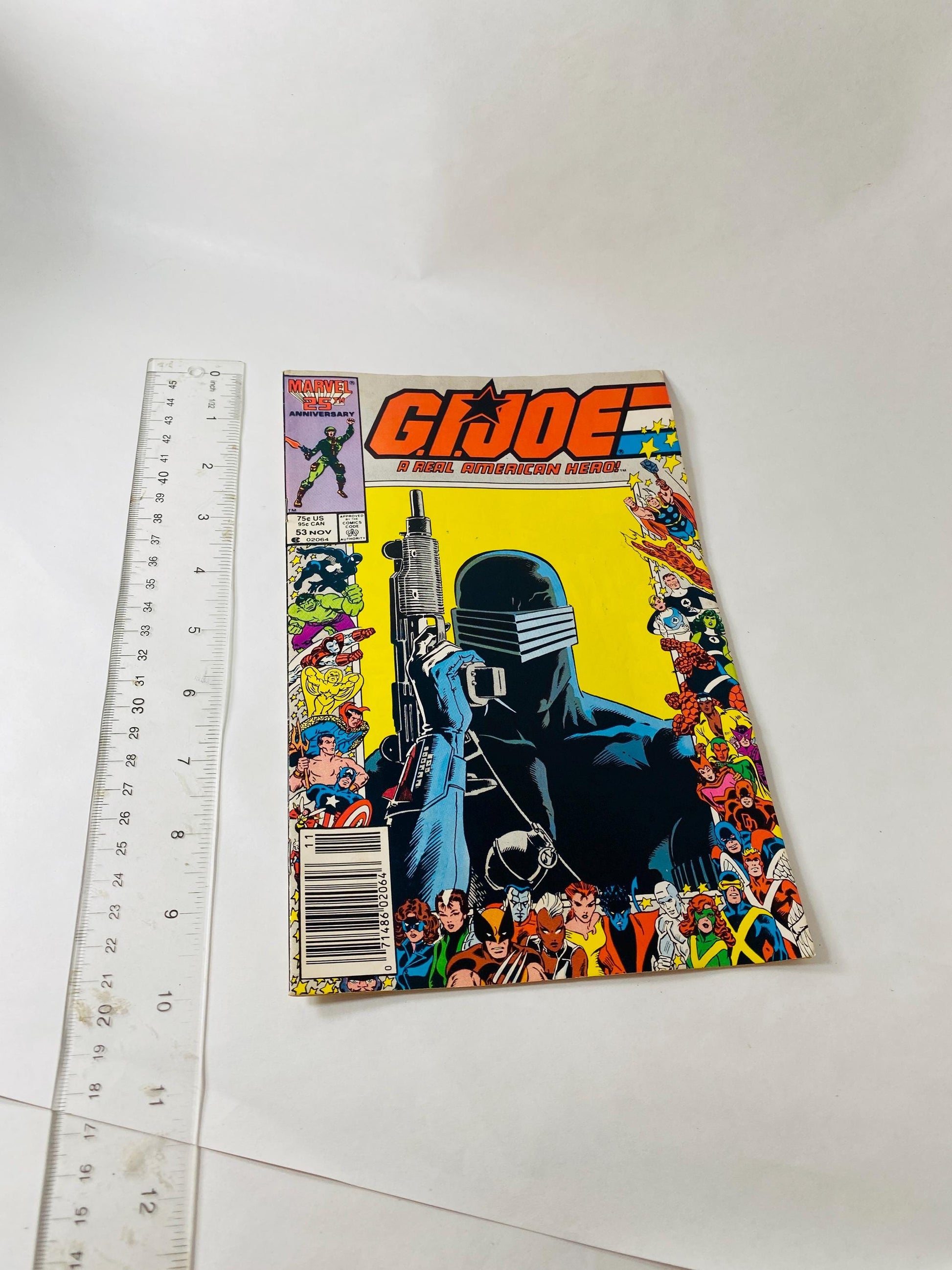 Vintage G.I. Joe A Real American Hero #53 Comic Book, Marvel 1986 Newsstand Edition, 25th Anniversary Cover, Pit-Fall, Larry Hama