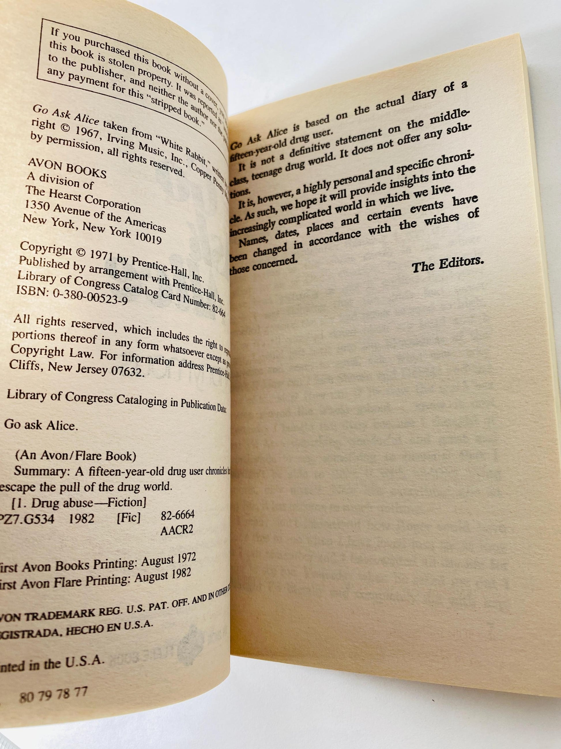 Go Ask Alice vintage paperback book circa 1982 Alcoholics Anonymous AA Recovery, Addiction, NA, Al-Anon, sobriety, gift