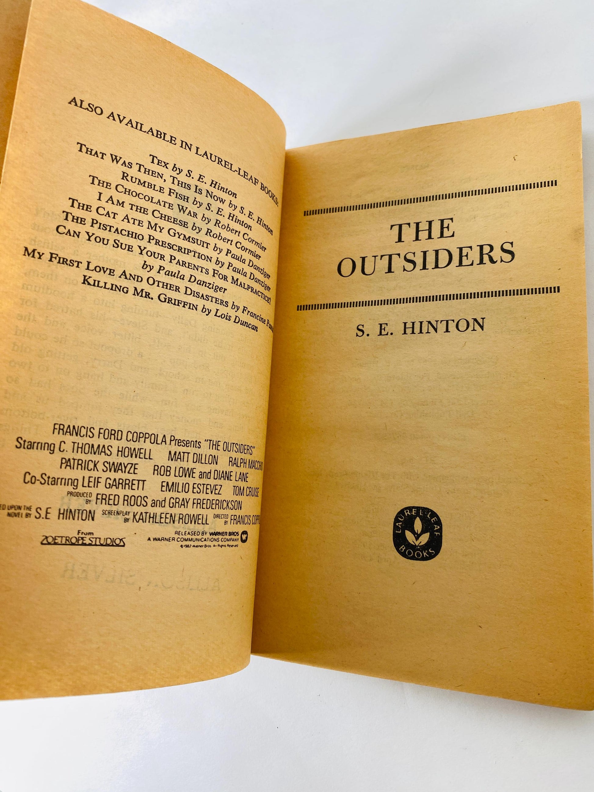 1984 The Outsiders by SE Hinton. Vintage paperback book. Basis for the Francis Ford Coppola film. Stocking Stuffer gift