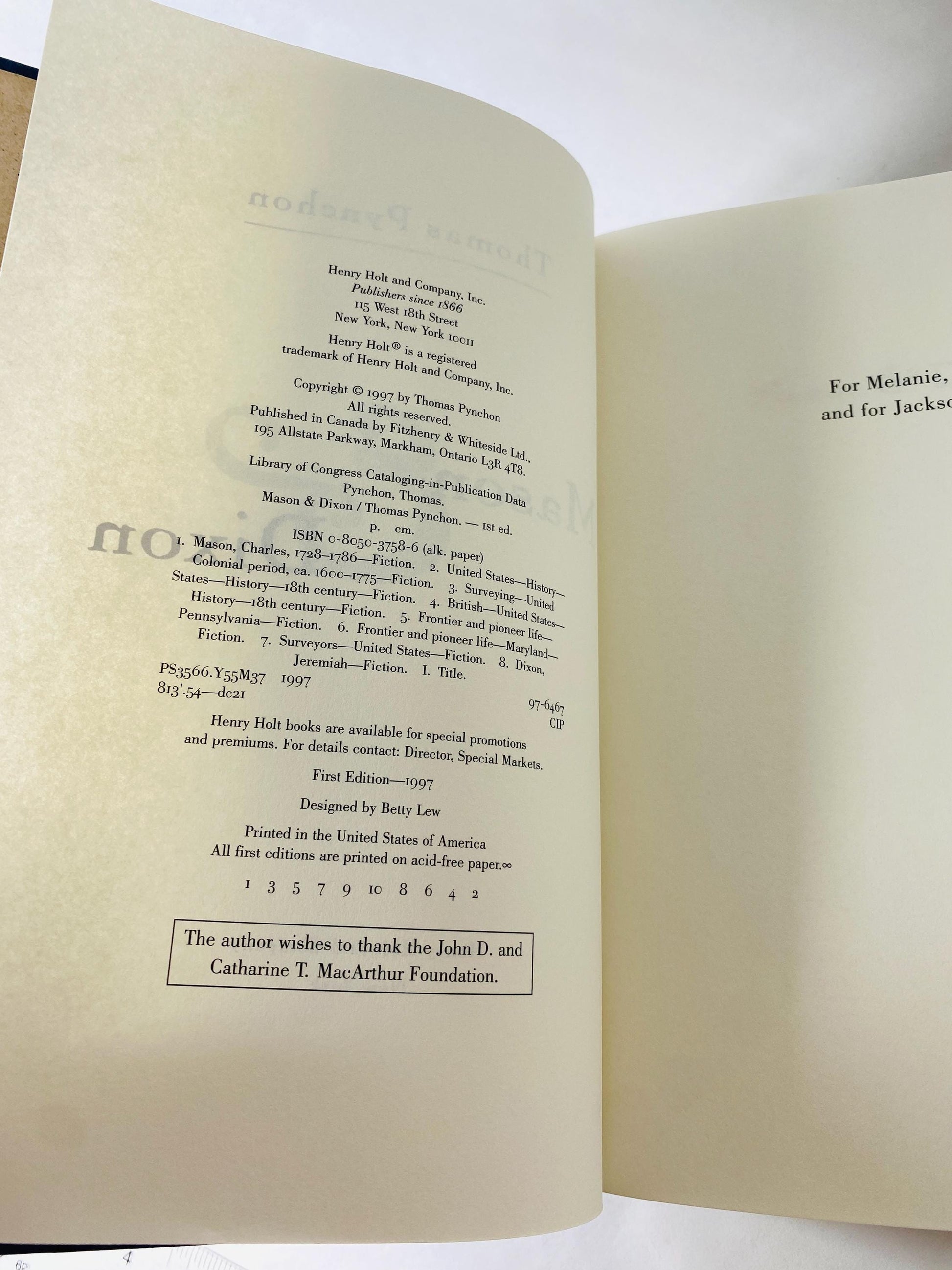 Mason & Dixon vintage book by Thomas Pynchon FIRST EDITION. Henry Holt and Co. Circa 1997.