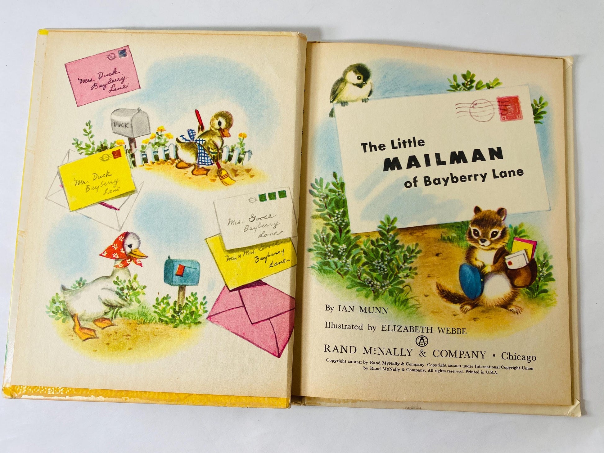 1952 Little Mailman of Bayberry Lane Vintage Rand McNally Book Tip Top Elf children's book by Ian Munn illustrated Elizabeth Webbe squirrel