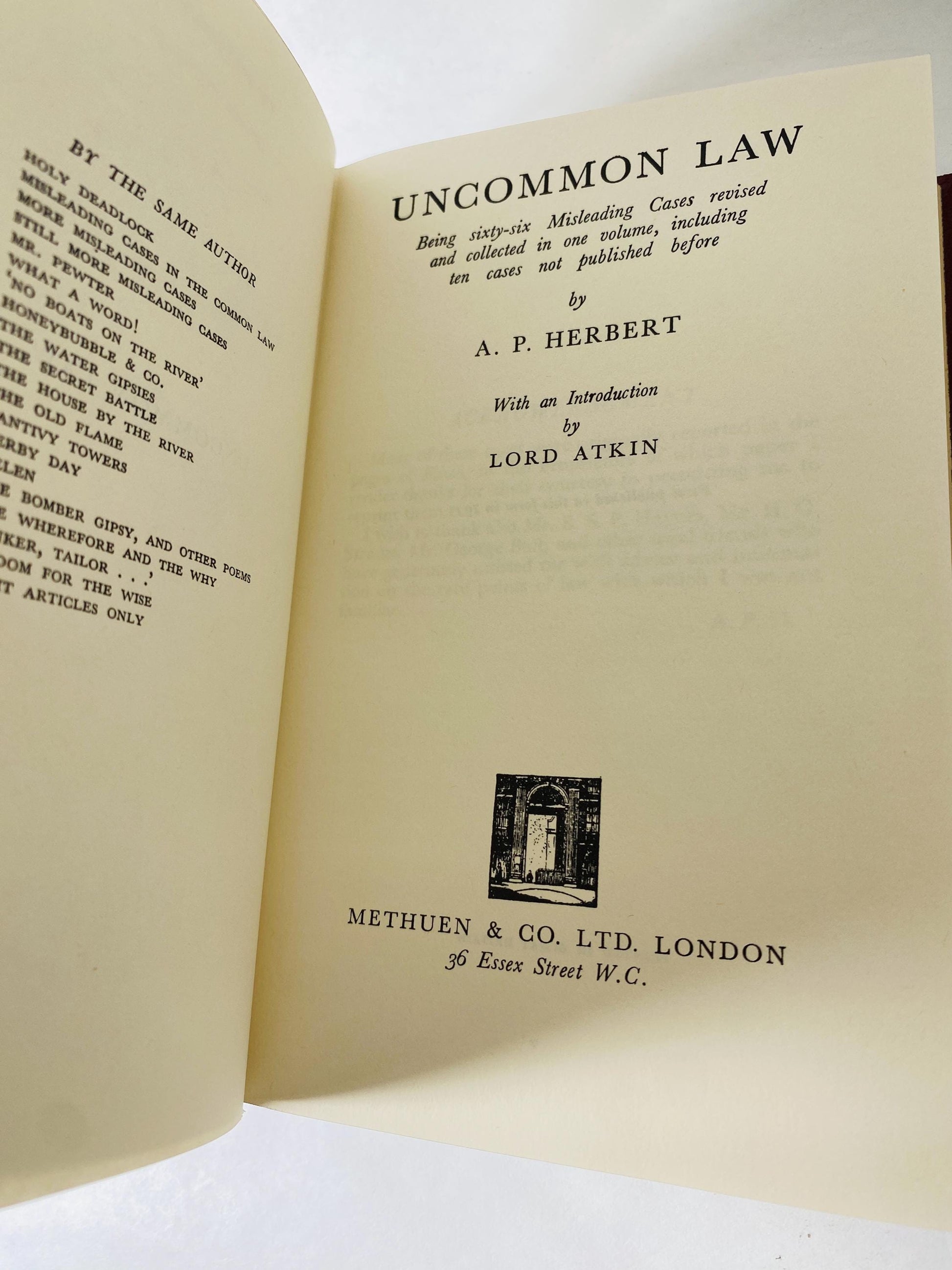 Uncommon Law by AP Herbert Leather Bound Legal Book with Gilt Pages Vintage Lawyer Gift