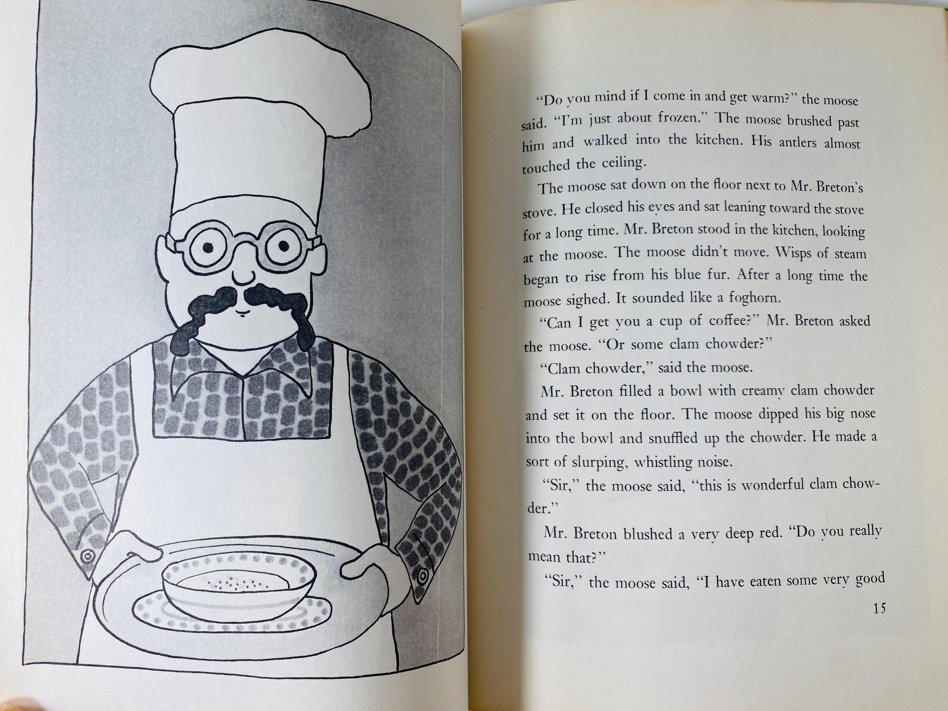 Blue Moose vintage children's Weekly Reader book by Manus Pinkwater circa 1975 about a who serves as head waiter and cooks gourmet meals