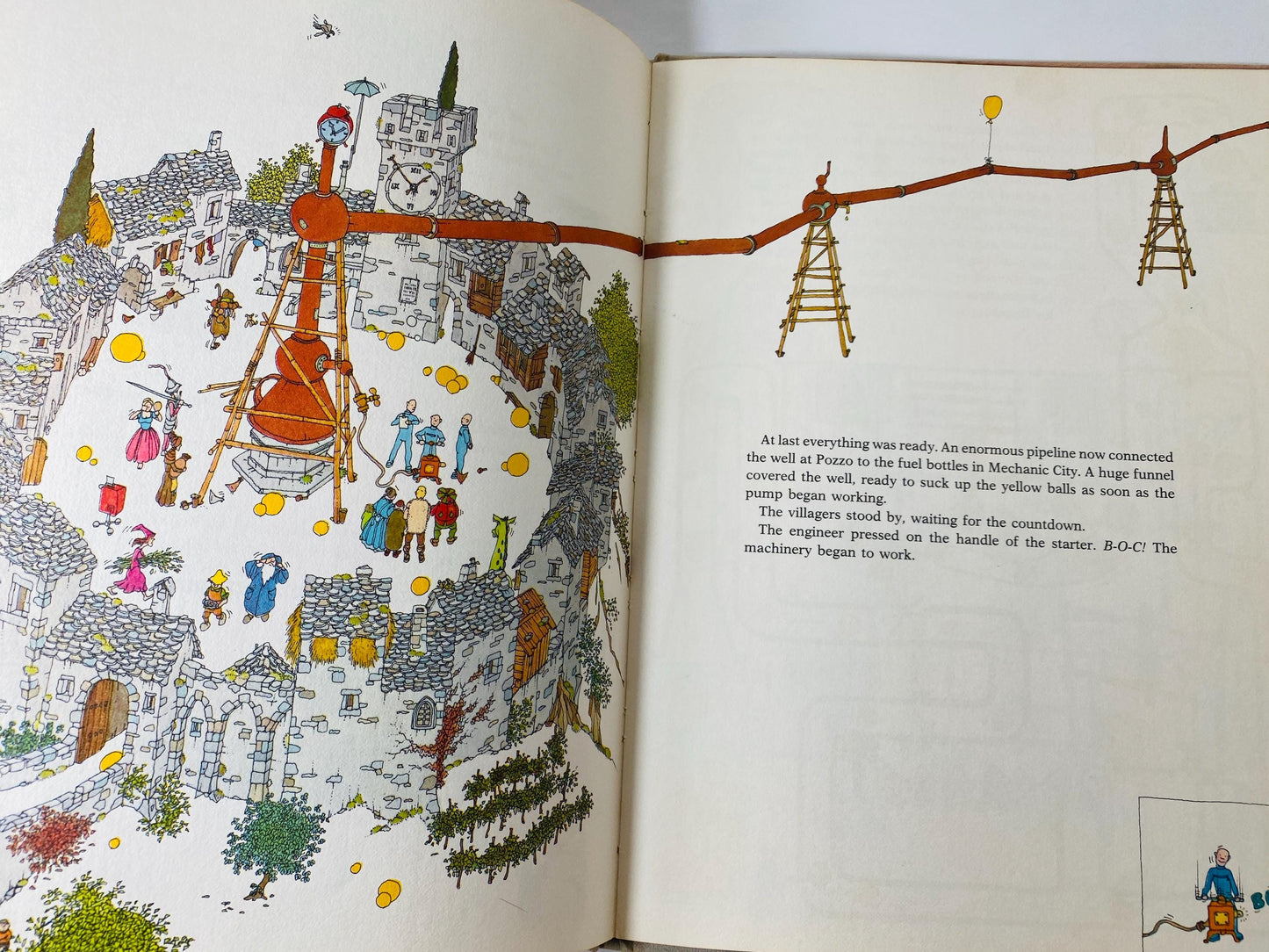 Magic Well vintage children's book by Piero Ventura circa 1976 with allegories book pipelines and industrialism. Data Centers