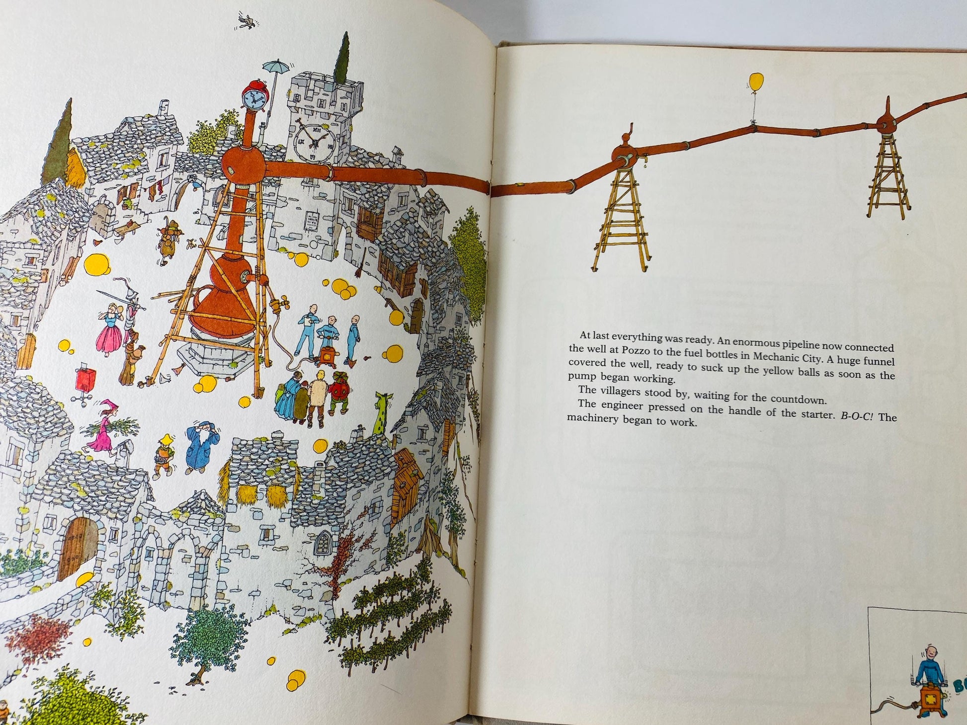 Magic Well vintage children's book by Piero Ventura circa 1976 with allegories book pipelines and industrialism. Data Centers