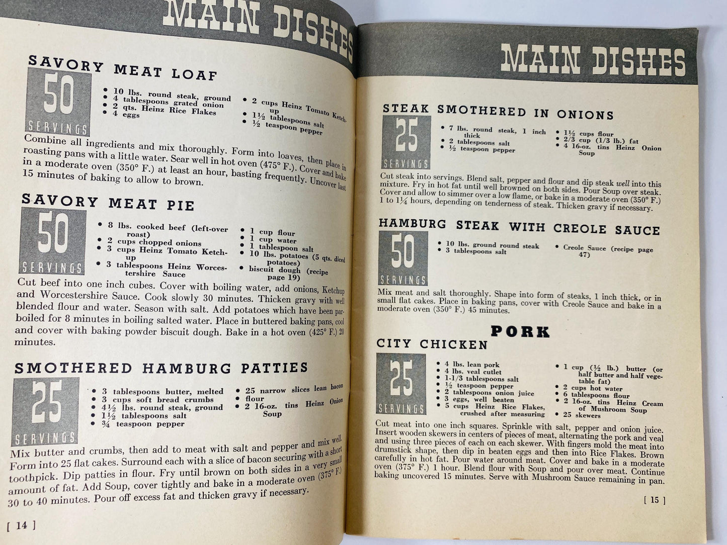 1937 Heinz Book of Quantity Recipes and Menus Vintage Advertising Cookbook Restaurant Recipes for 25–50