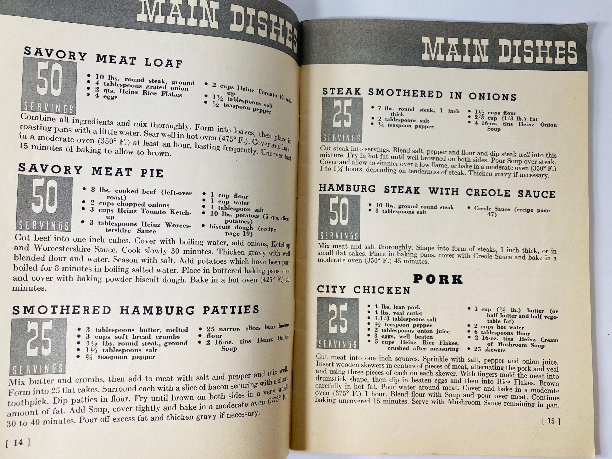 1937 Heinz Book of Quantity Recipes and Menus Vintage Advertising Cookbook Restaurant Recipes for 25–50