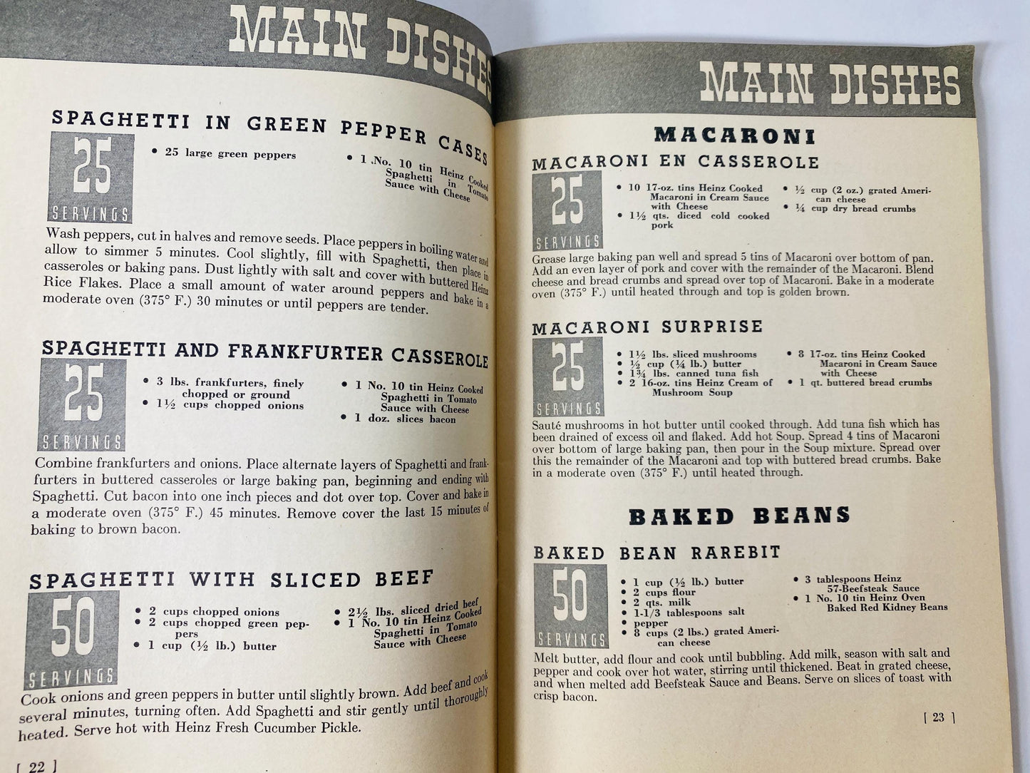 1937 Heinz Book of Quantity Recipes and Menus Vintage Advertising Cookbook Restaurant Recipes for 25–50