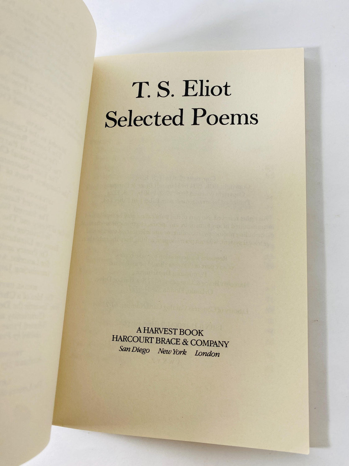 1971 TS Eliot vintage paperback book Selected Poems Love Song of J. Alfred Prufrock, Game of Chess, Waste Land, Hollow Men, Ash-Wednesday