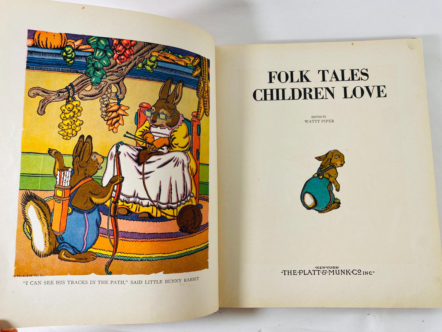 1934 Folk Tales Children Love LARGE vintage Platt & Munk book by Watty Piper Illustrated Children's Book Fairy Tales