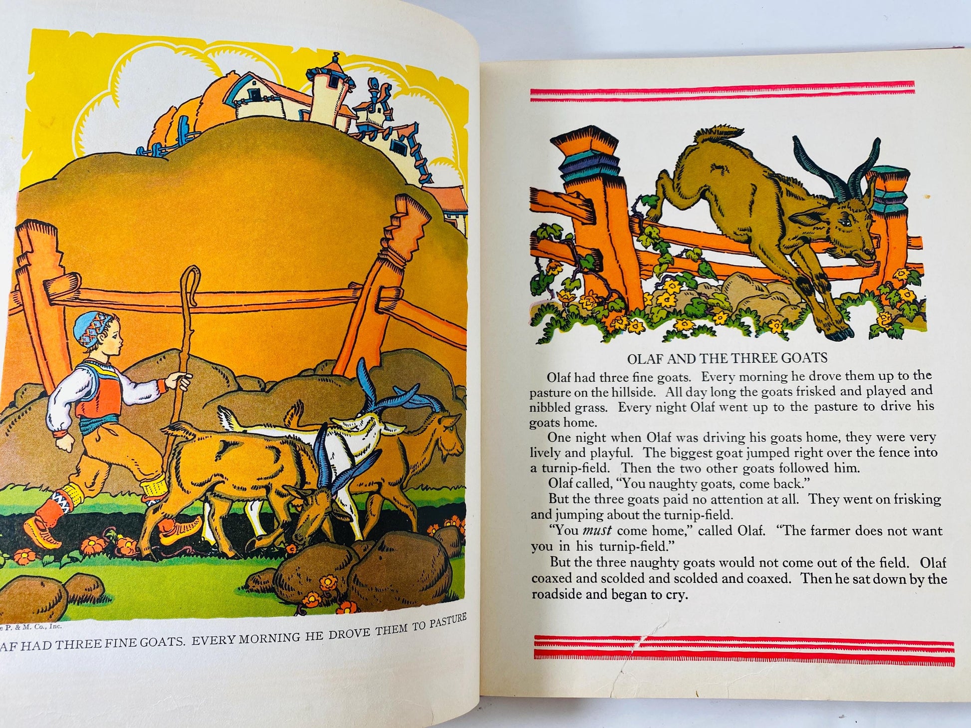 1934 Folk Tales Children Love LARGE vintage Platt & Munk book by Watty Piper Illustrated Children's Book Fairy Tales