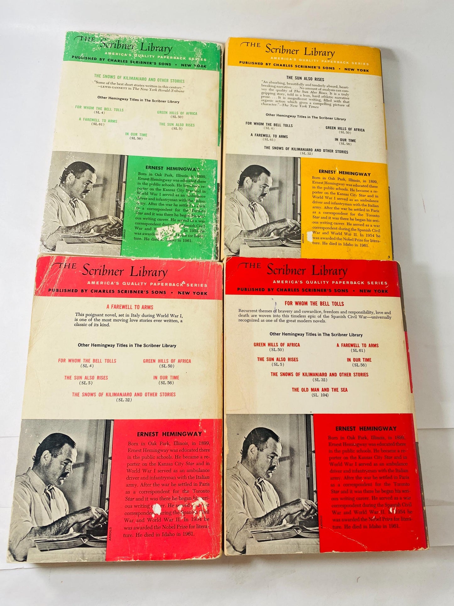 1952 Ernest Hemingway vintage paperback book set Sun Also Rises For Whom the Bell Tolls Snows of Kilimanjaro Farewell to Arms Scribner
