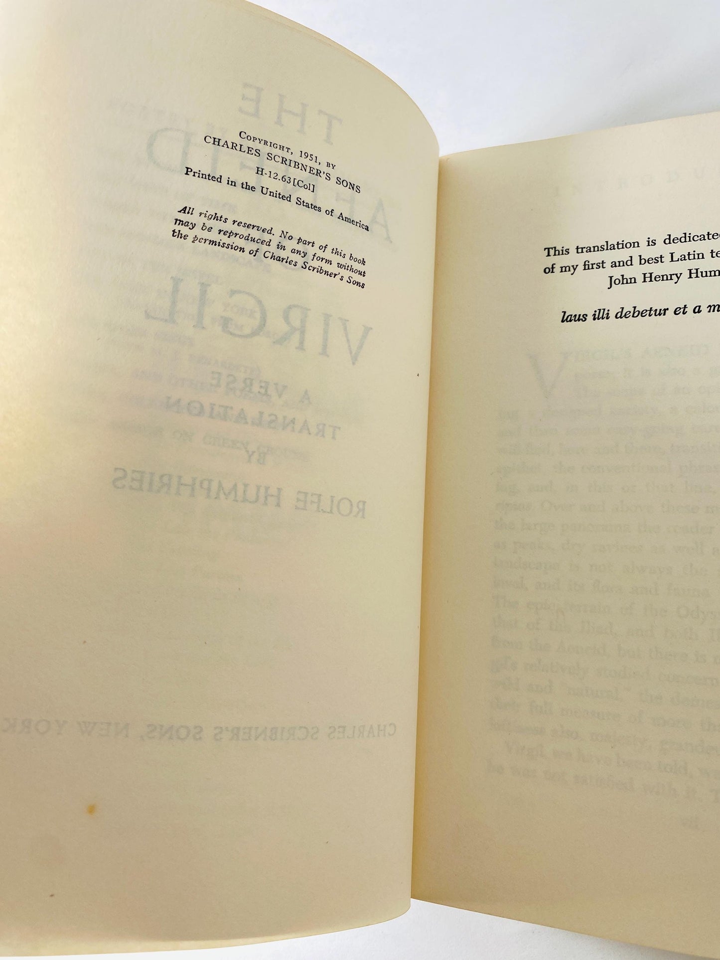 1952 The Aeneid of Virgil Vintage Paperback translated by Rolfe Humphries Classic Literature Latin epic poem Homer Odyssey