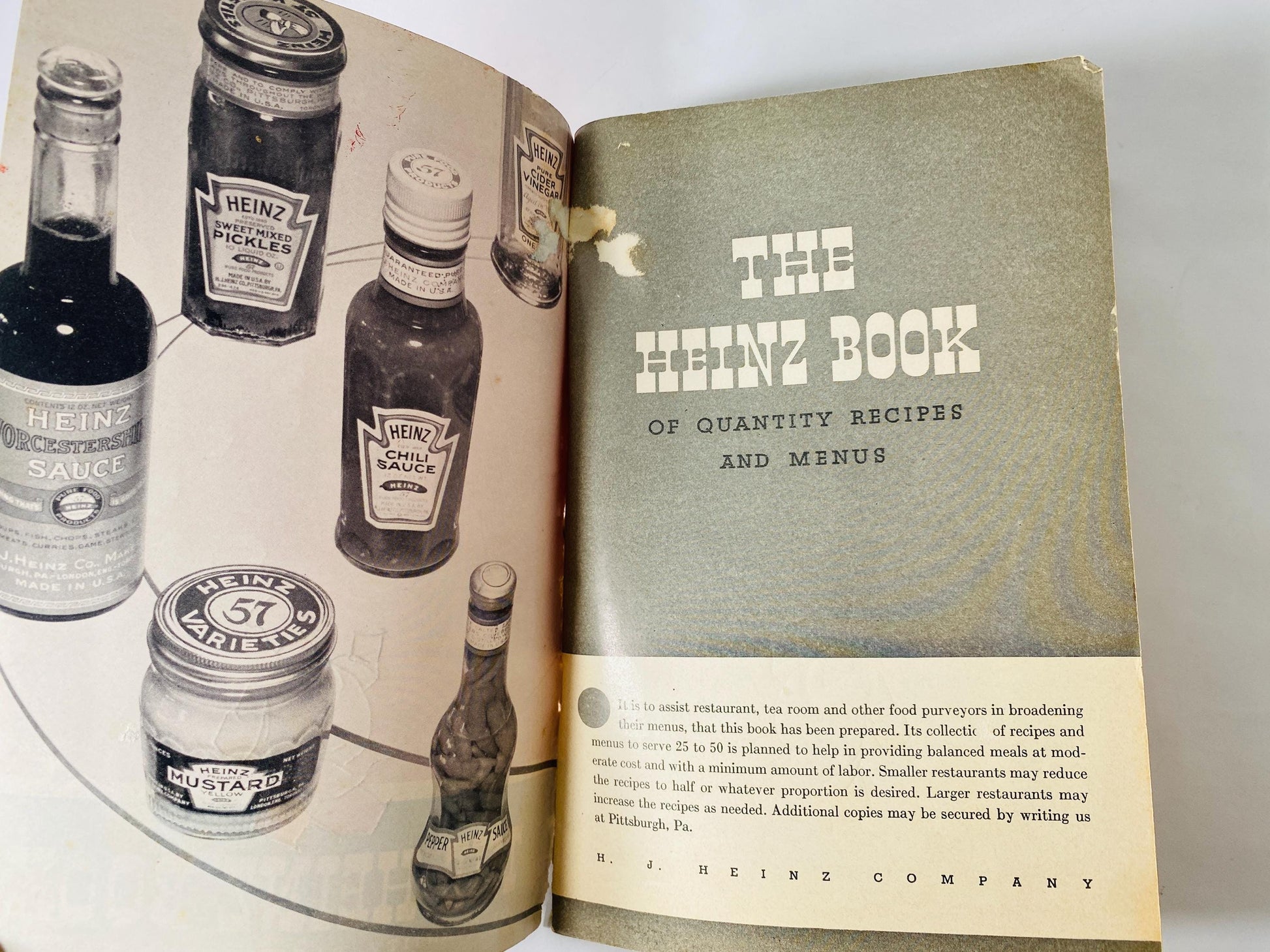1937 Heinz Book of Quantity Recipes and Menus Vintage Advertising Cookbook Restaurant Recipes for 25–50
