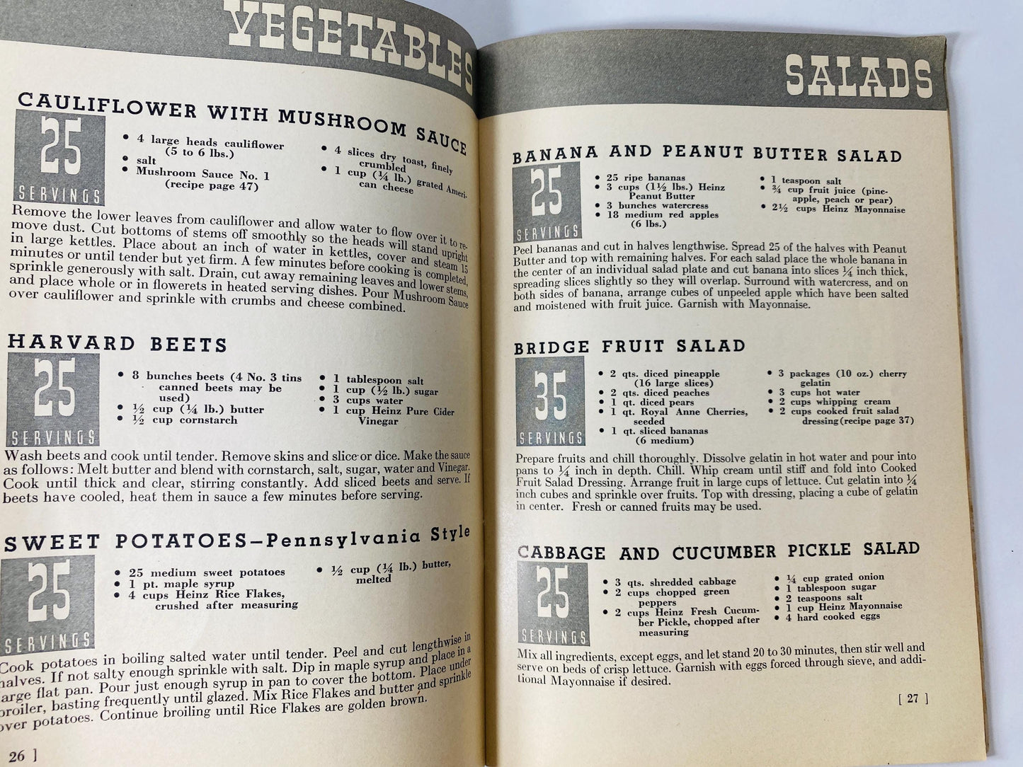 1937 Heinz Book of Quantity Recipes and Menus Vintage Advertising Cookbook Restaurant Recipes for 25–50