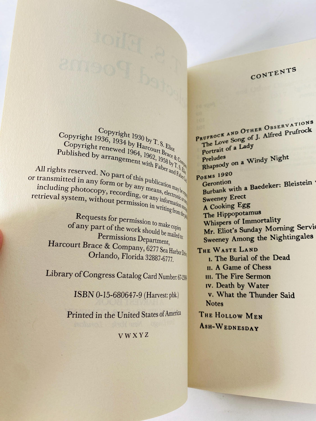 1971 TS Eliot vintage paperback book Selected Poems Love Song of J. Alfred Prufrock, Game of Chess, Waste Land, Hollow Men, Ash-Wednesday