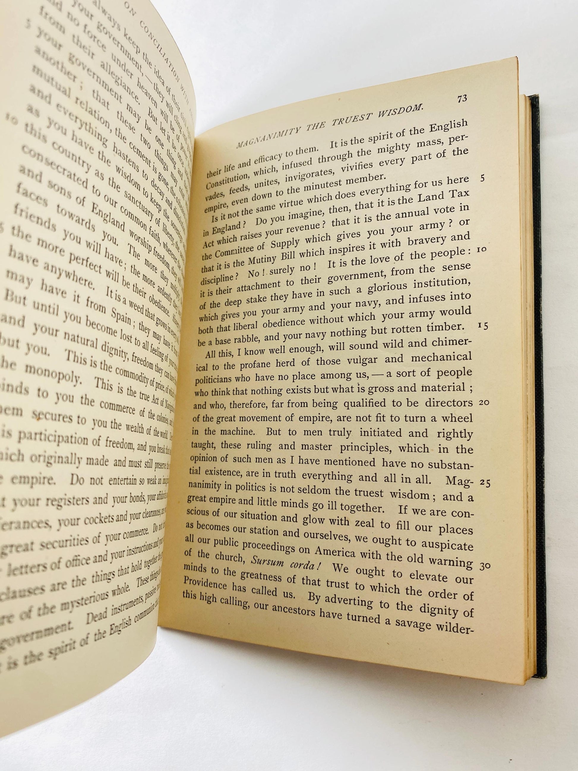 Edmund Burke’s Speech on Conciliation with America antique book circa 1897 which was delivered just before the American Revolution began