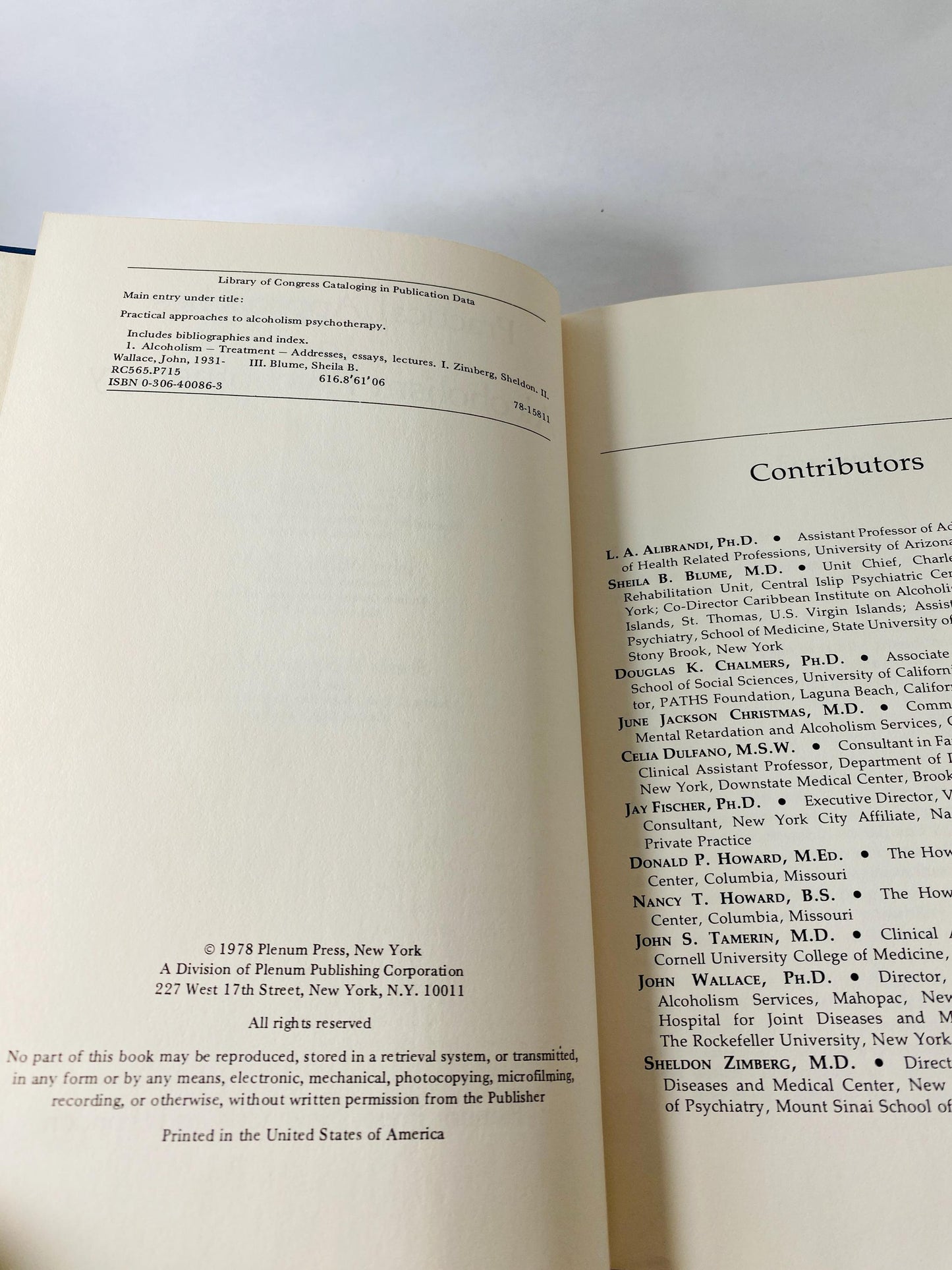 Alcoholics Psychotherapy vintage book by Zimberg FIRST EDITION circa 1978 AA collector vintage book gift