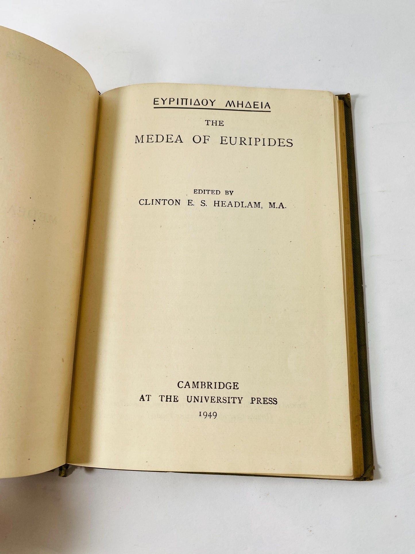Vintage Cambridge University edition of Medea of Euripides, edited by Clinton E. S. Headlam circa 1949 Vintage book gift decor. Greek